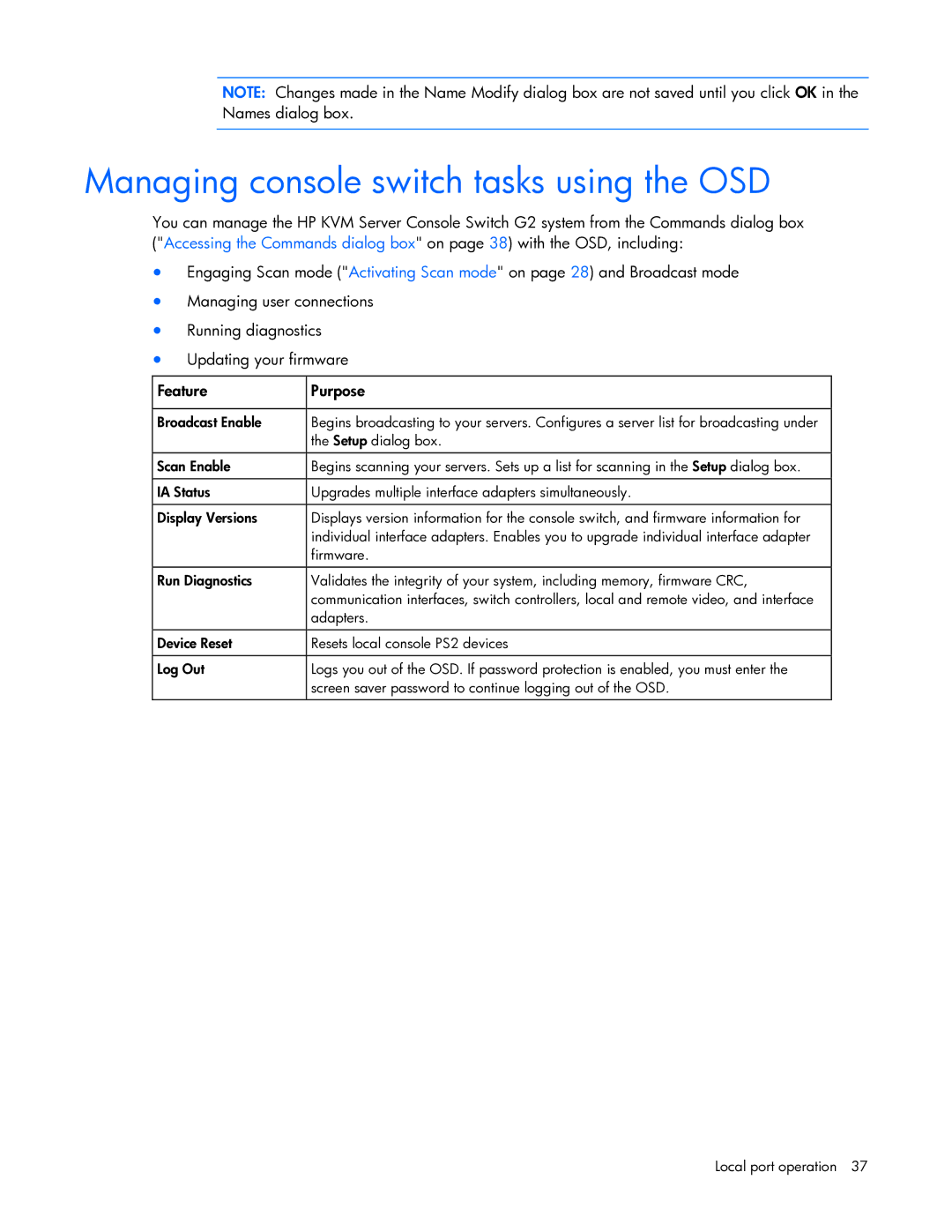 HP 531671-001 manual Managing console switch tasks using the OSD 