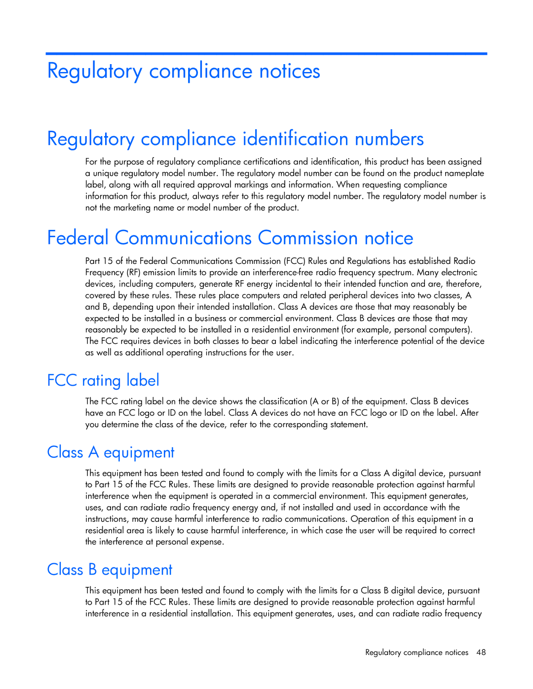 HP 531671-001 manual Regulatory compliance notices, Regulatory compliance identification numbers 