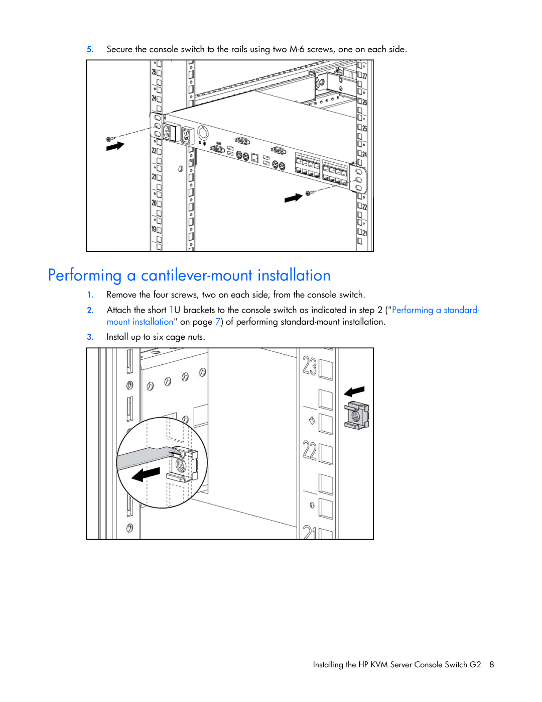 HP 531671-001 manual Performing a cantilever-mount installation 