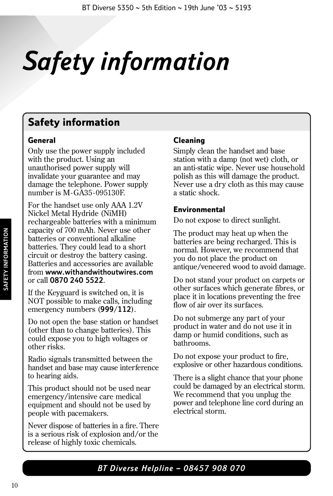 HP 5350 manual Safety information, General, Environmental 