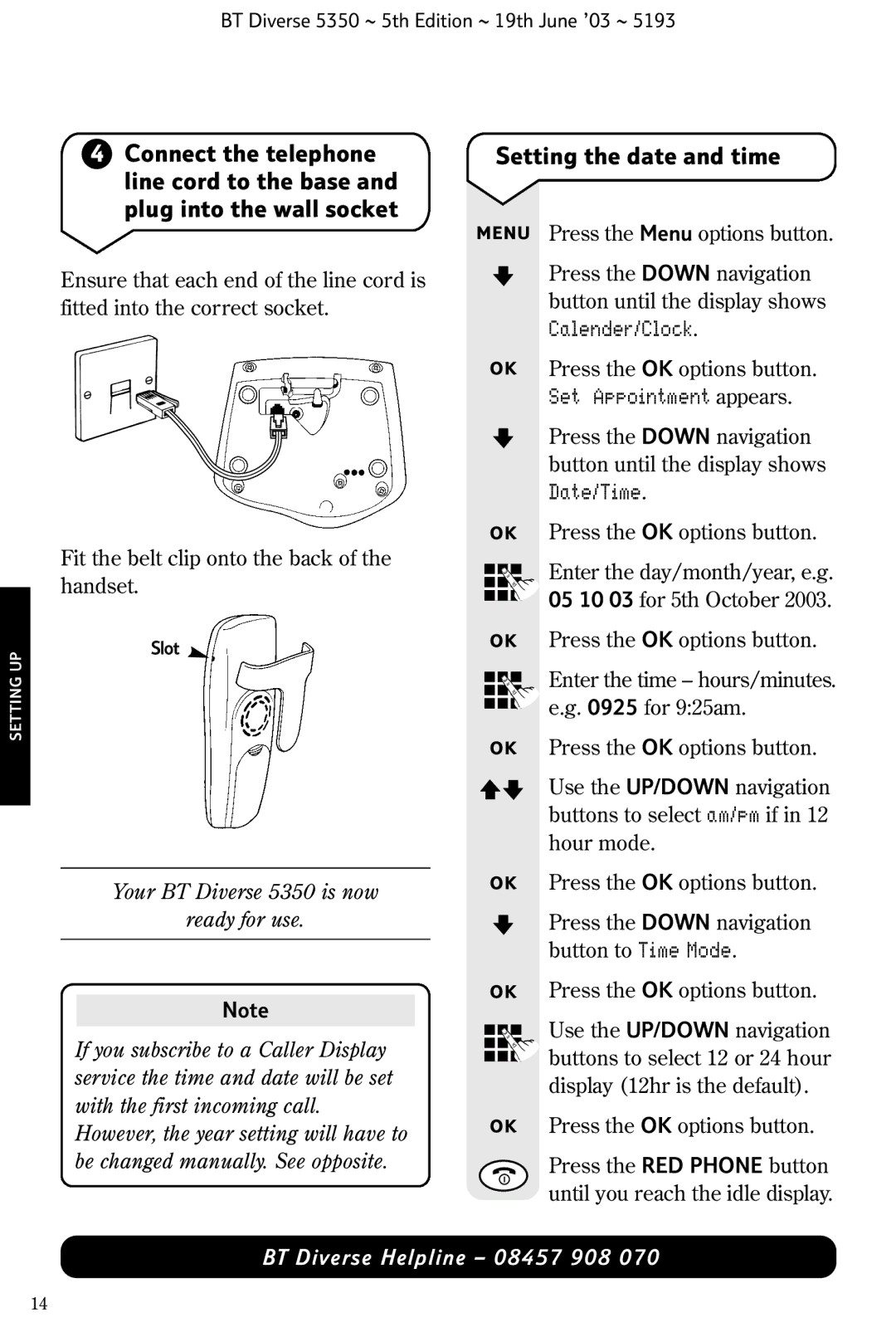 HP 5350 manual Setting the date and time 