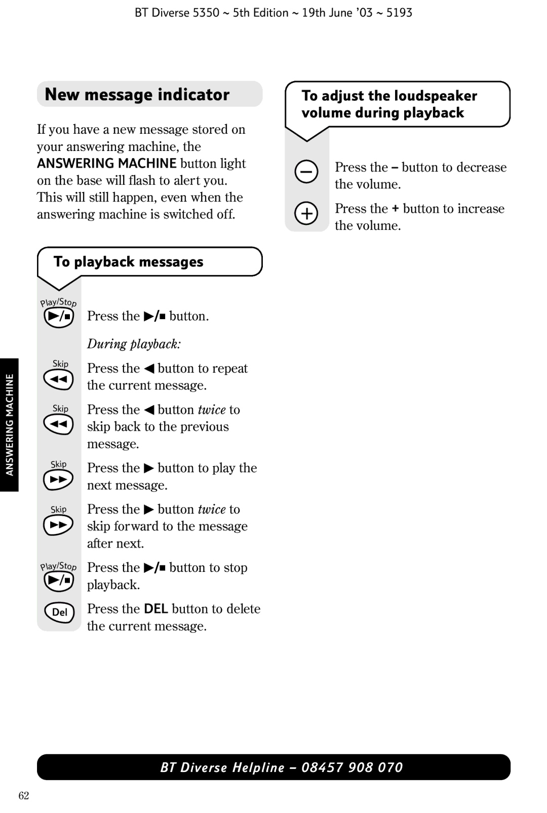 HP 5350 manual New message indicator, To playback messages, During playback 