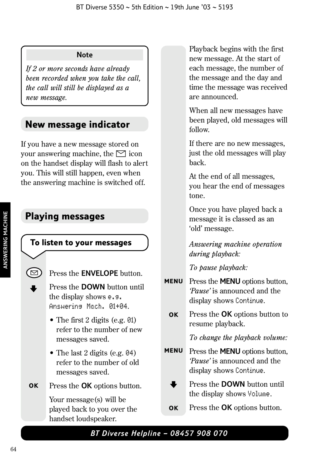 HP 5350 manual Playing messages, To listen to your messages, Answering Mach +04, To change the playback volume 