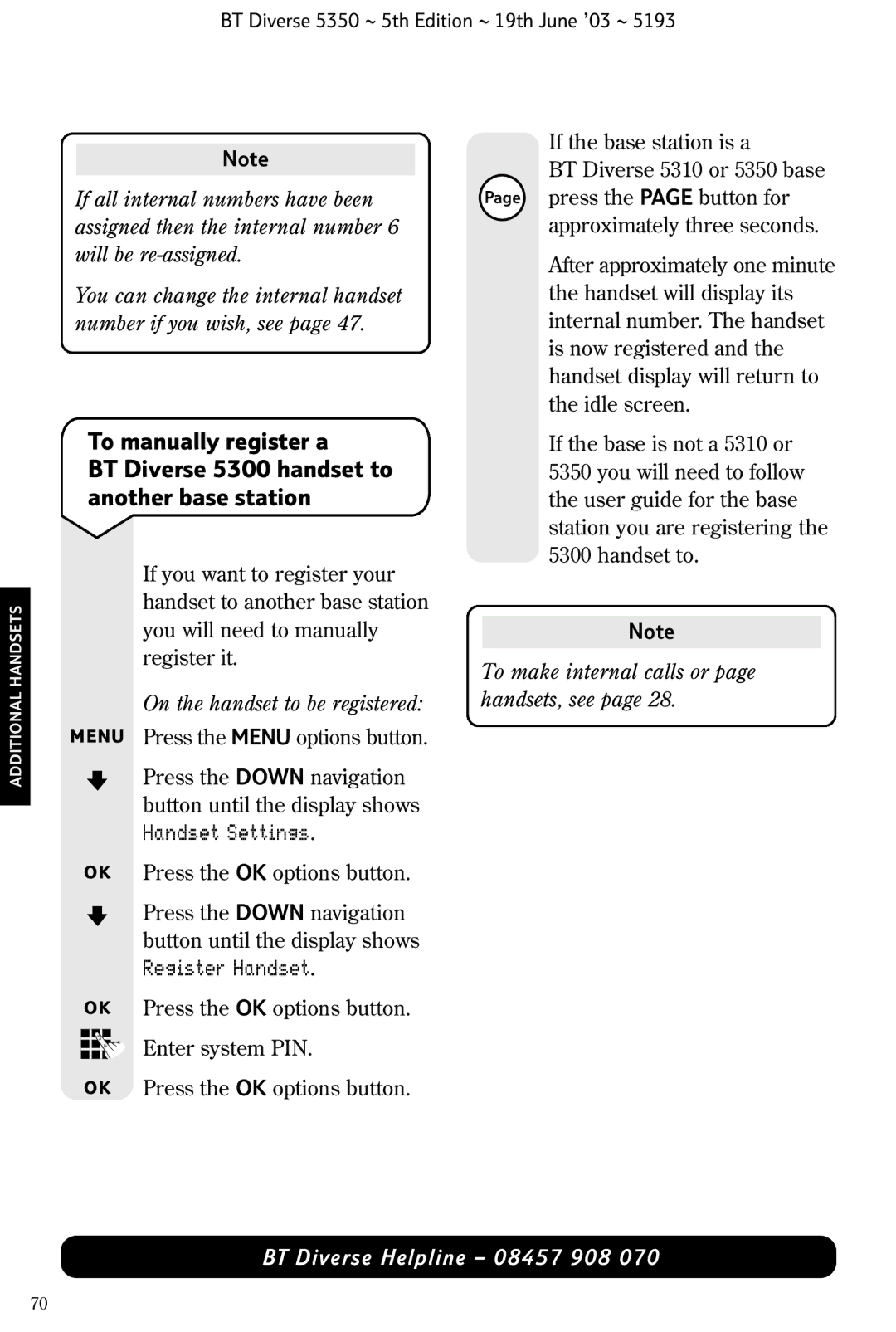 HP 5350 manual Handset Settings, Register Handset, On the handset to be registered 