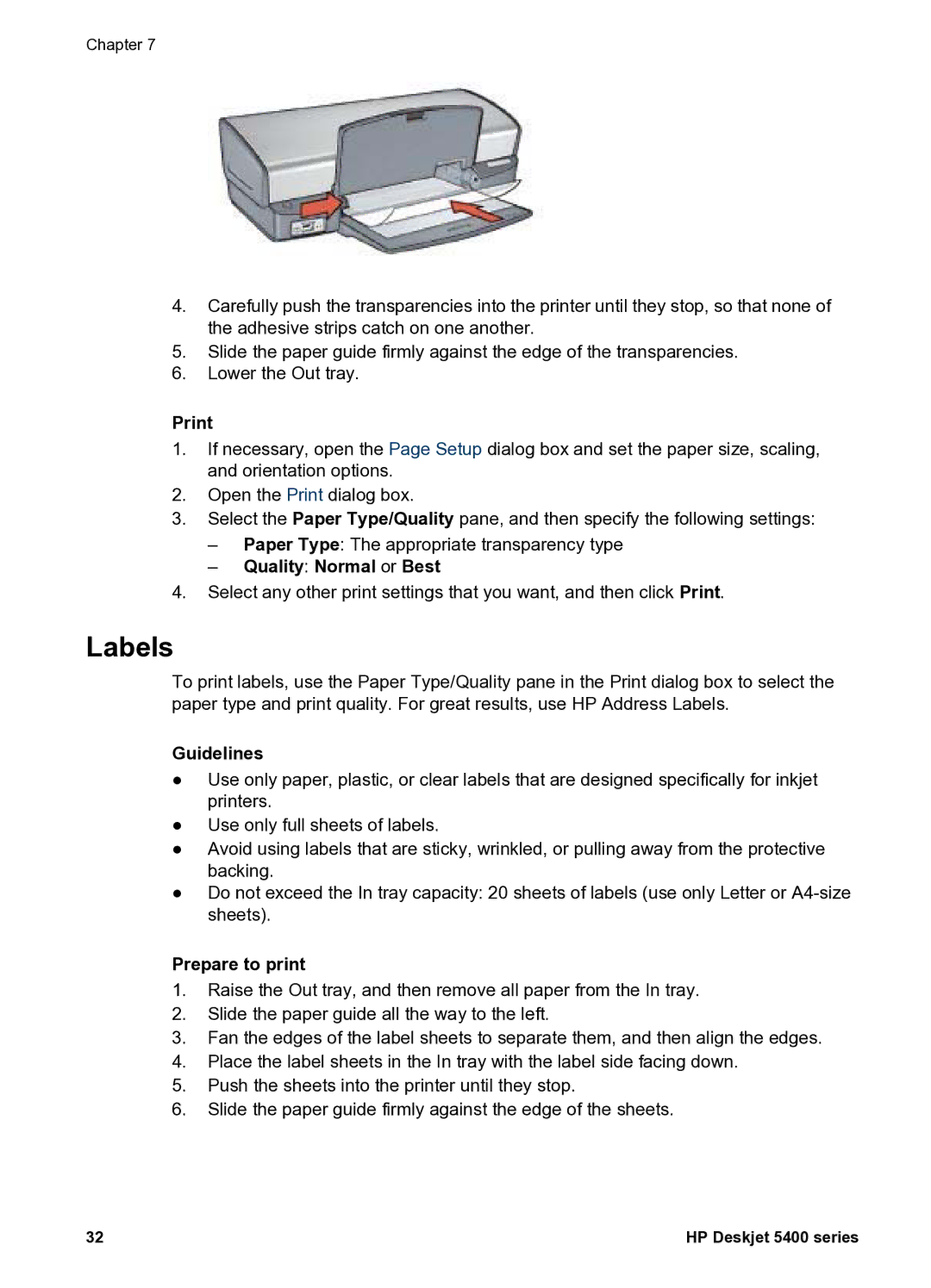 HP 5400 manual Labels 