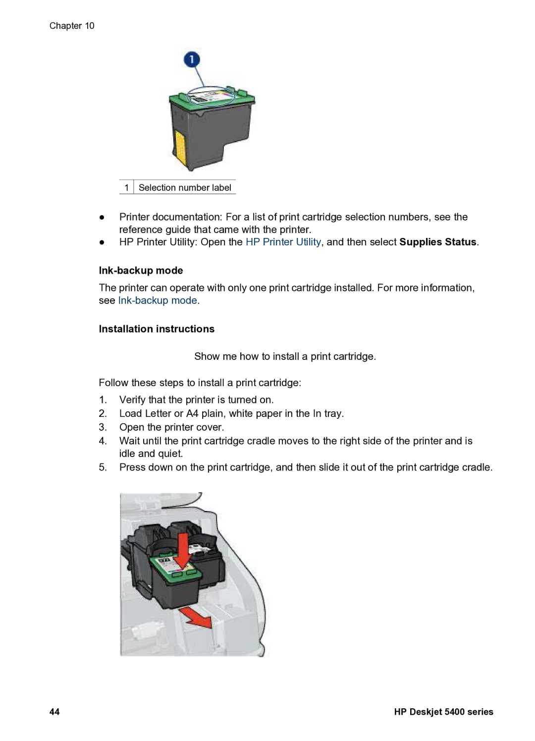 HP 5400 manual Ink-backup mode, Installation instructions 