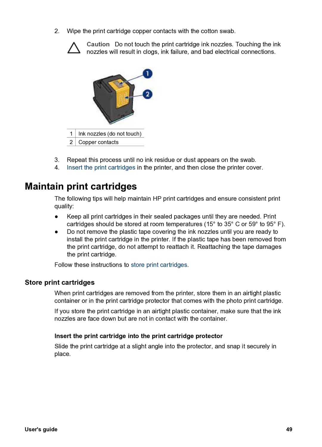 HP 5400 manual Maintain print cartridges, Store print cartridges 