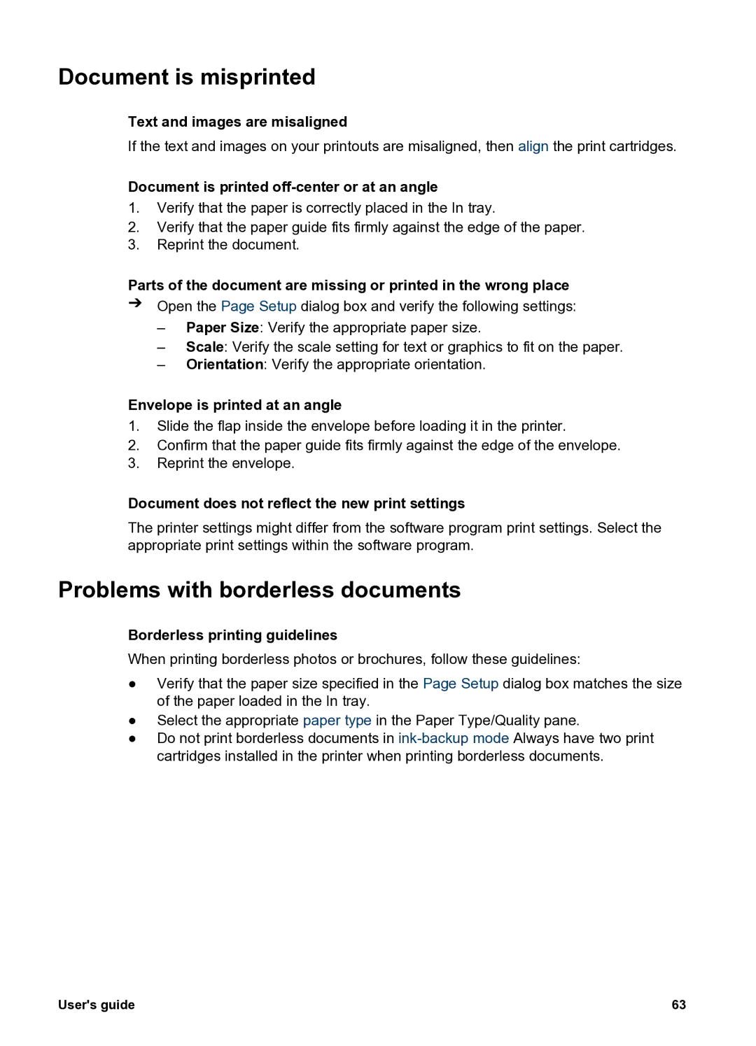 HP 5400 manual Document is misprinted, Problems with borderless documents 