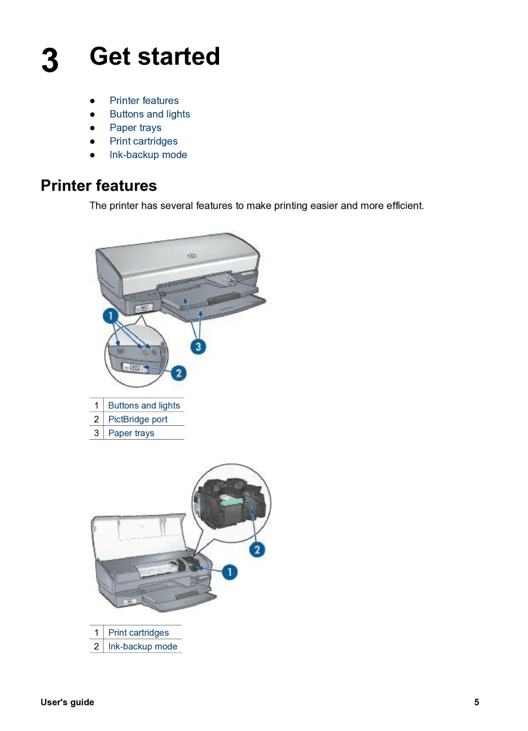 HP 5400 manual Get started, Printer features 