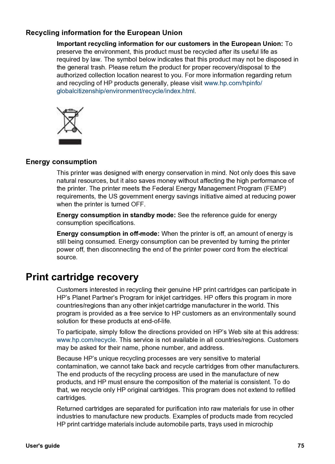 HP 5400 manual Print cartridge recovery 