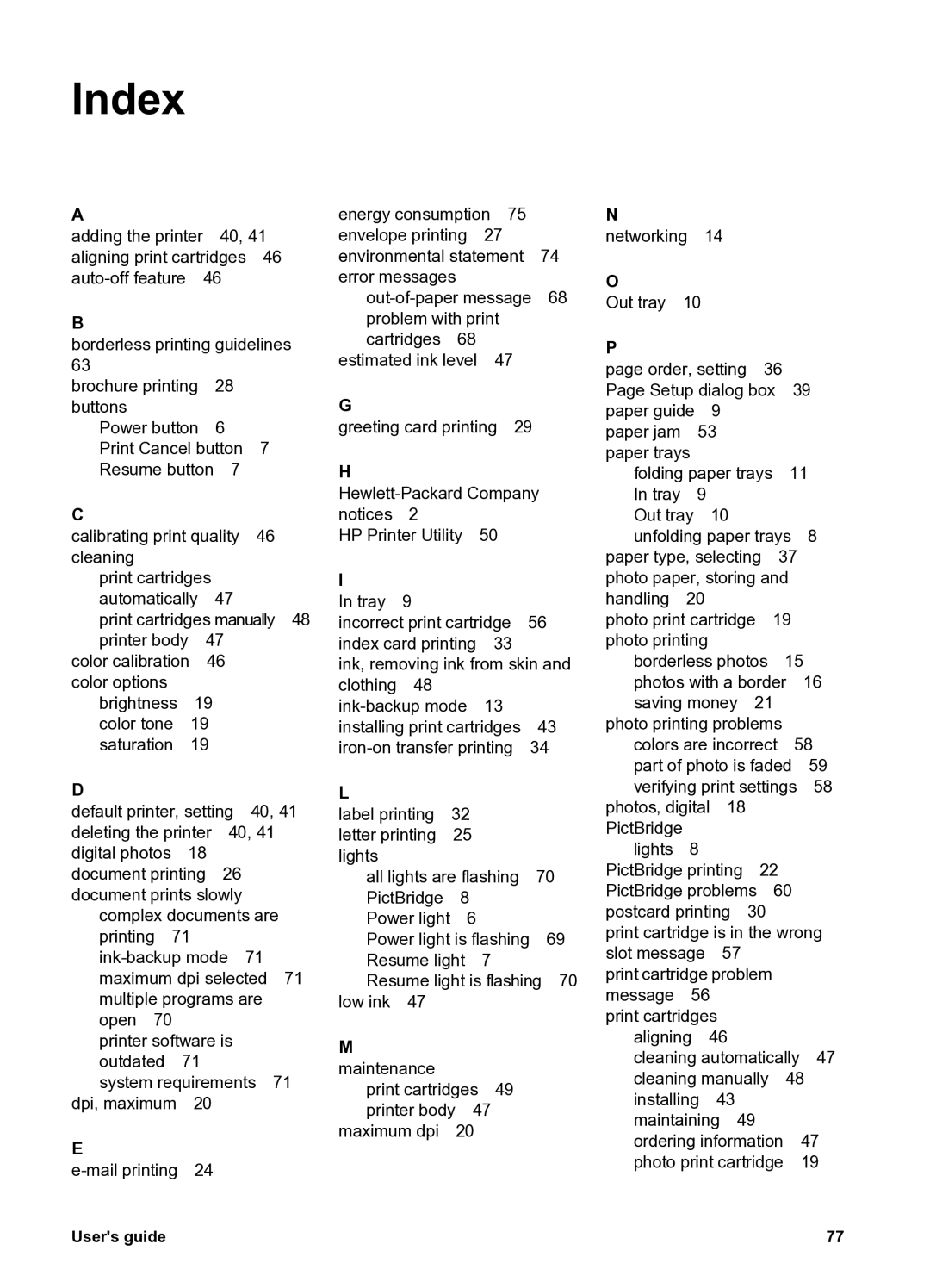 HP 5400 manual Index 