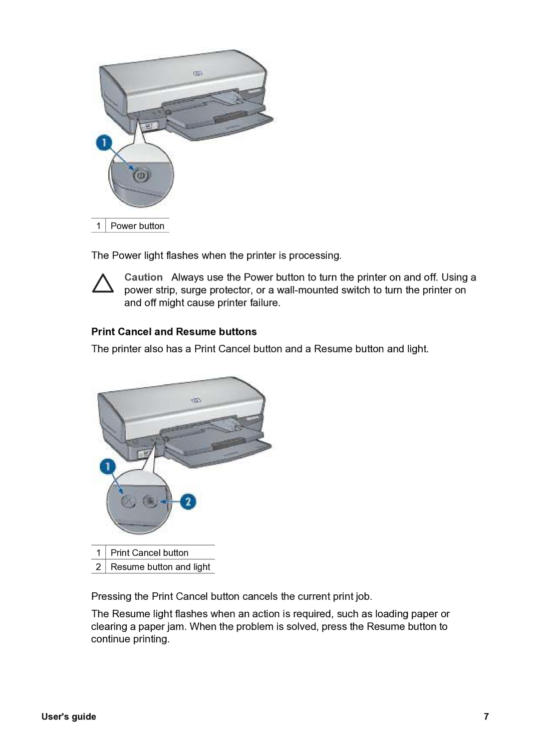 HP 5400 manual Print Cancel and Resume buttons 