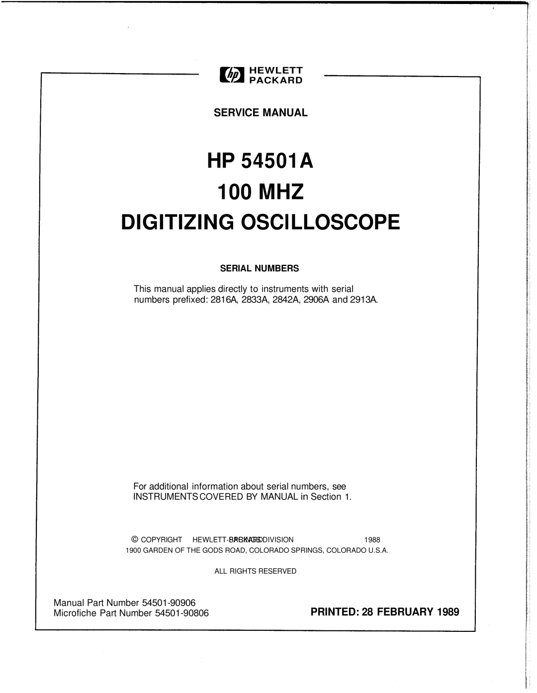 HP 54501A manual 100 MHZ 