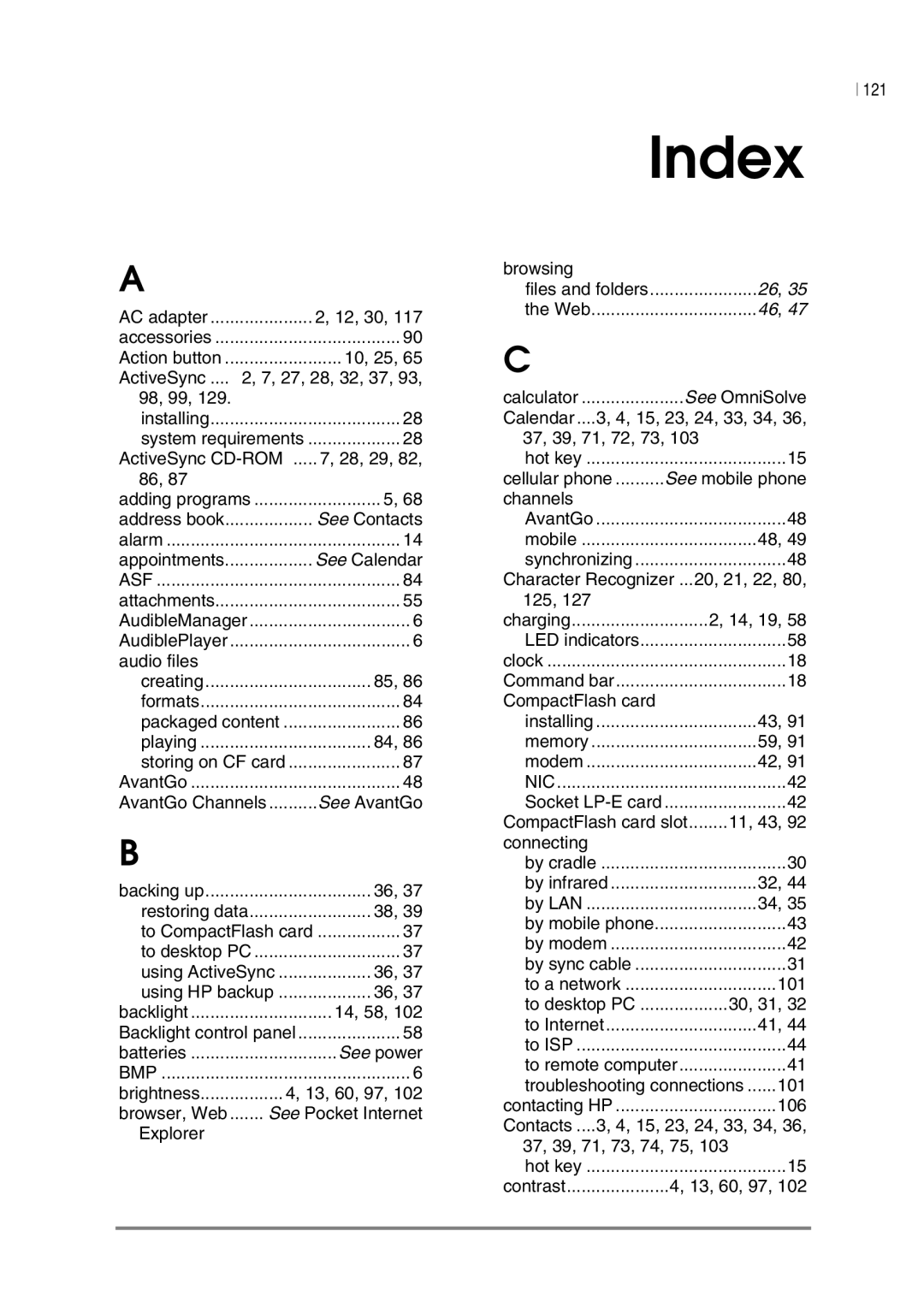 HP 545, 548, 547, 540 manual Index, 13, 60, 97 