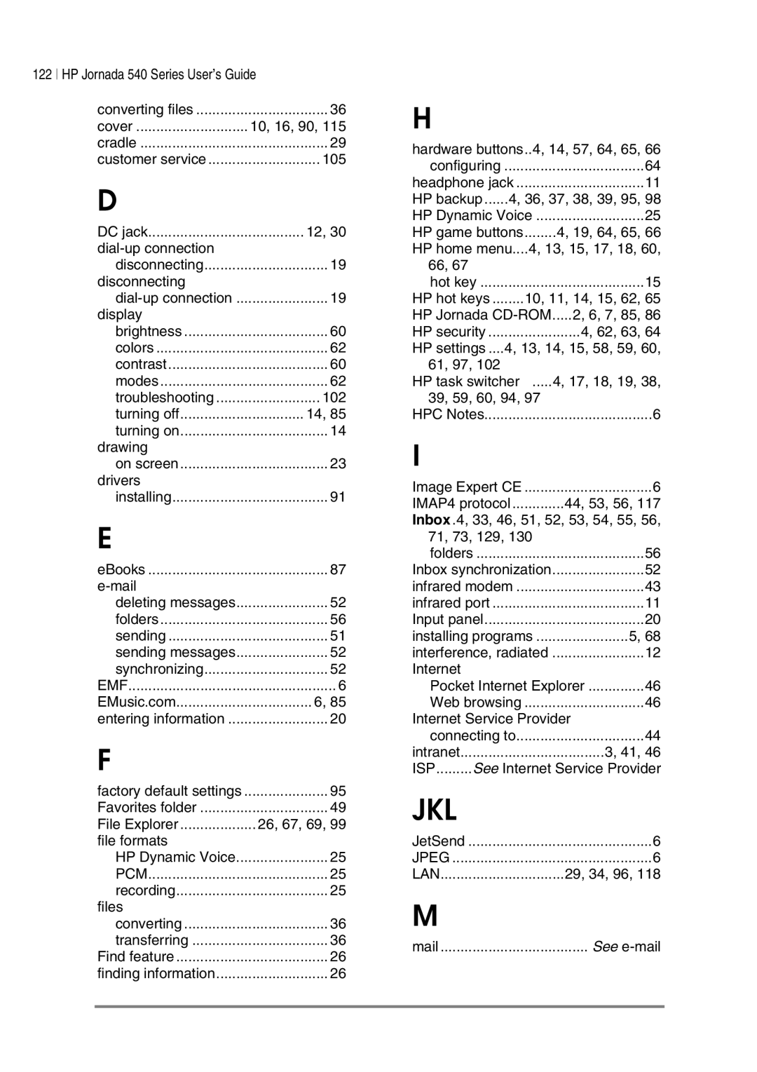 HP 547, 548, 545, 540 manual Jkl 