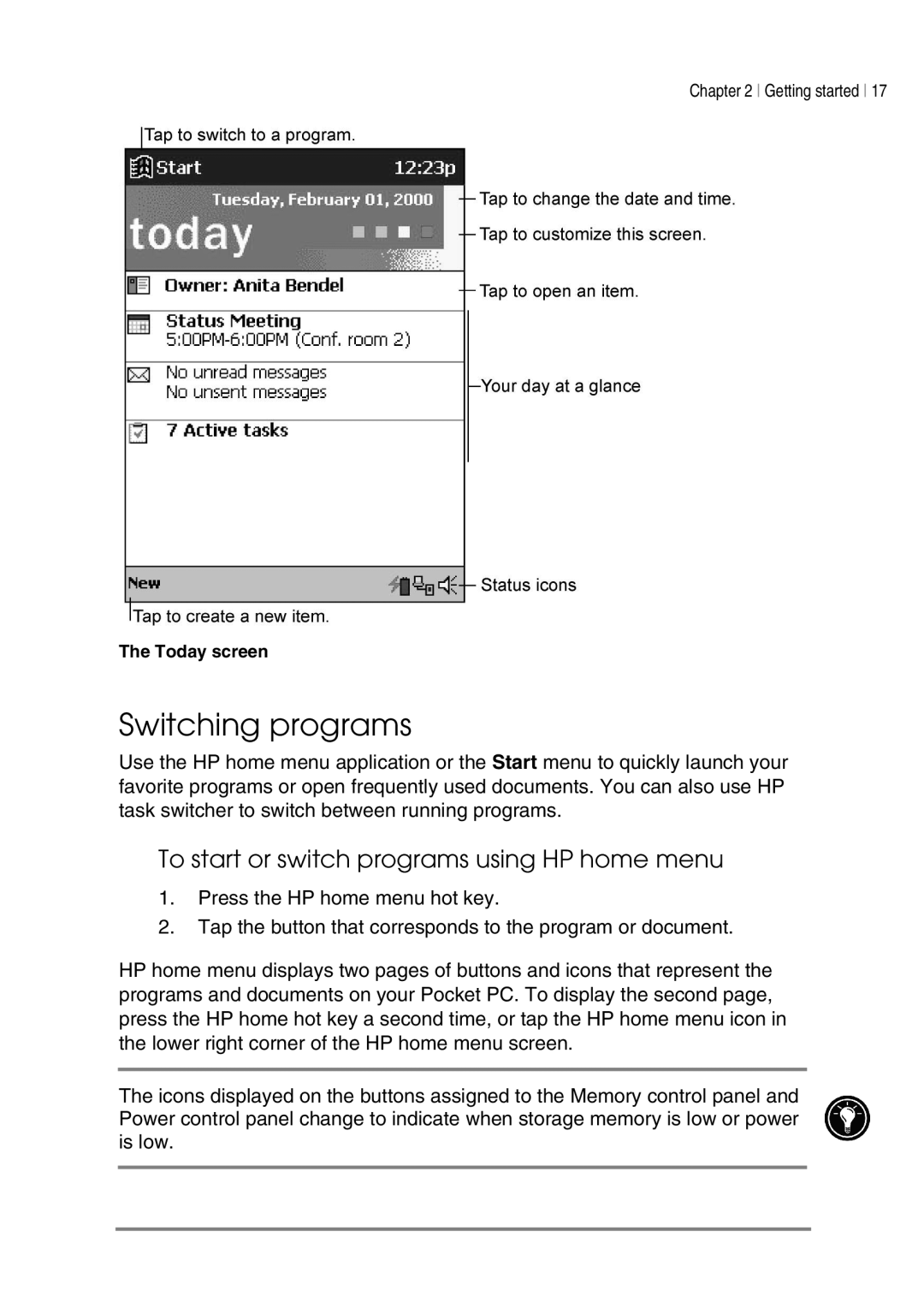 HP 545, 548, 547, 540 manual Switching programs, To start or switch programs using HP home menu 