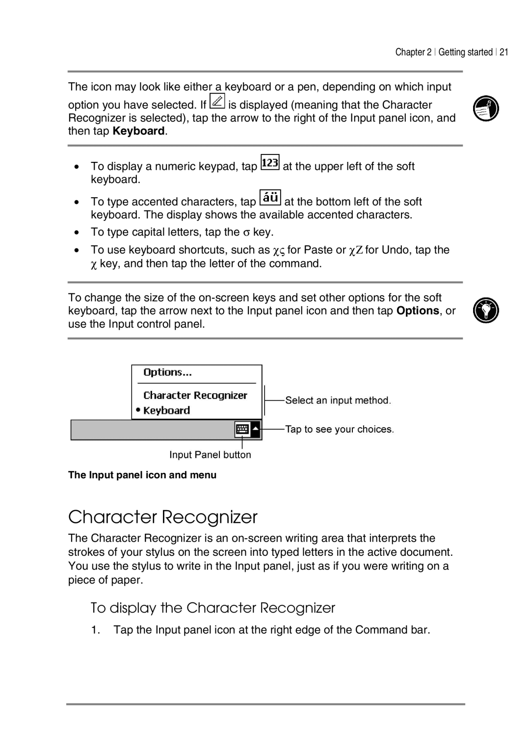 HP 545, 548, 547, 540 manual To display the Character Recognizer 