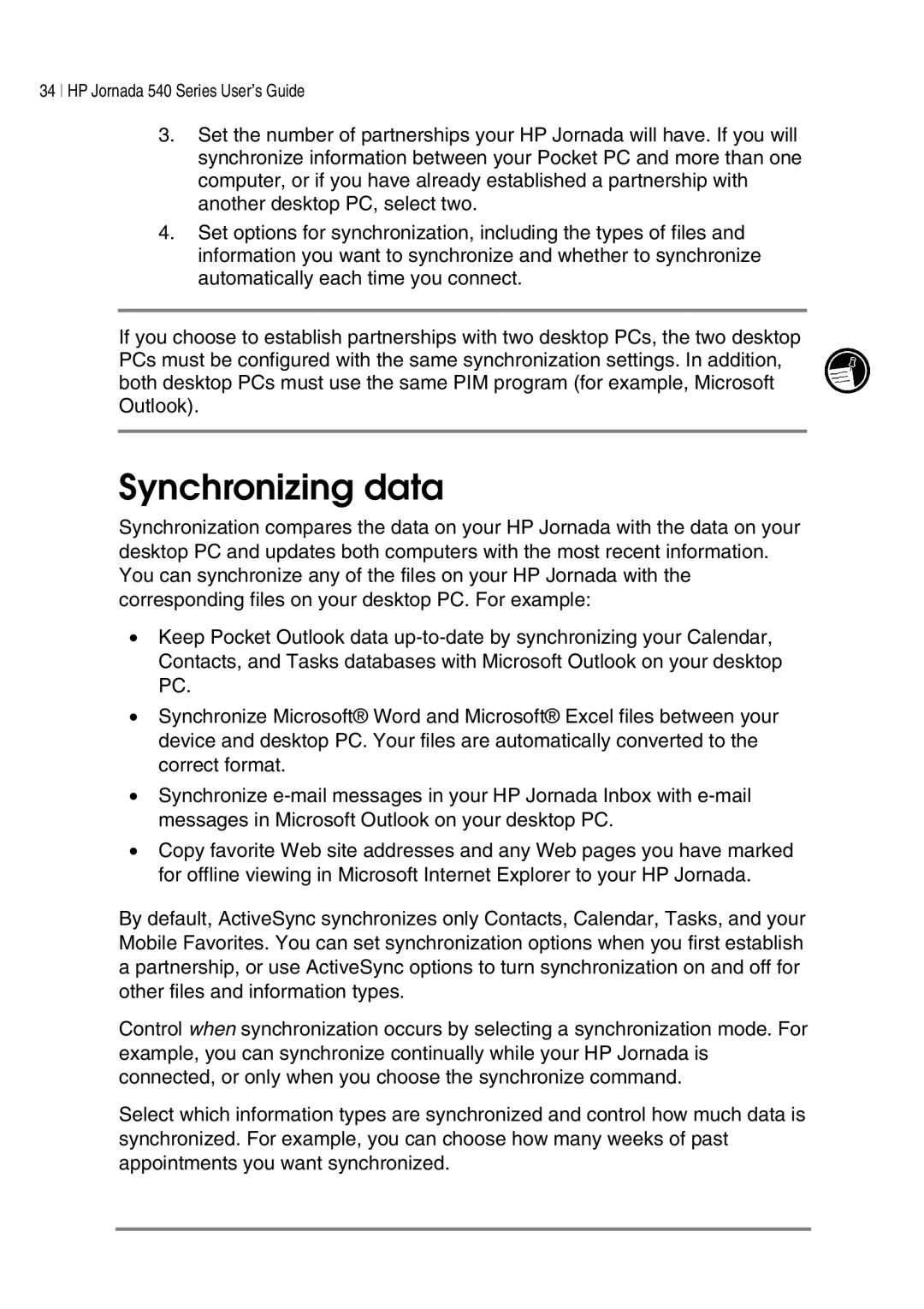 HP 547, 548, 545, 540 manual Synchronizing data 