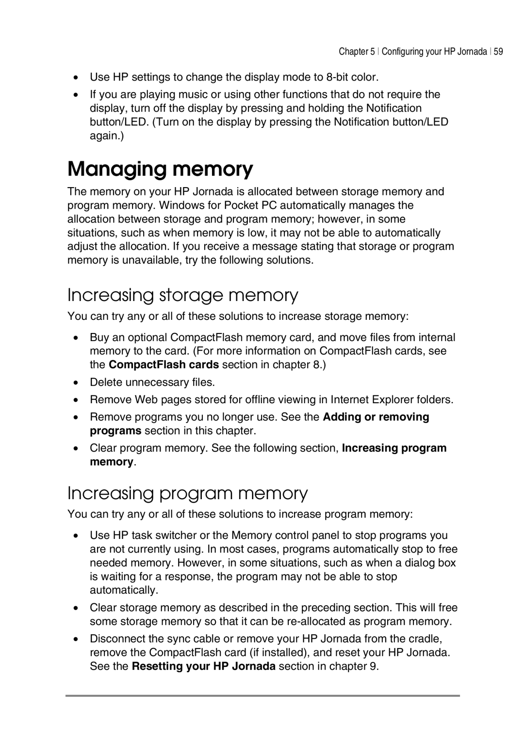 HP 540, 548, 545, 547 manual Managing memory, Increasing storage memory, Increasing program memory 