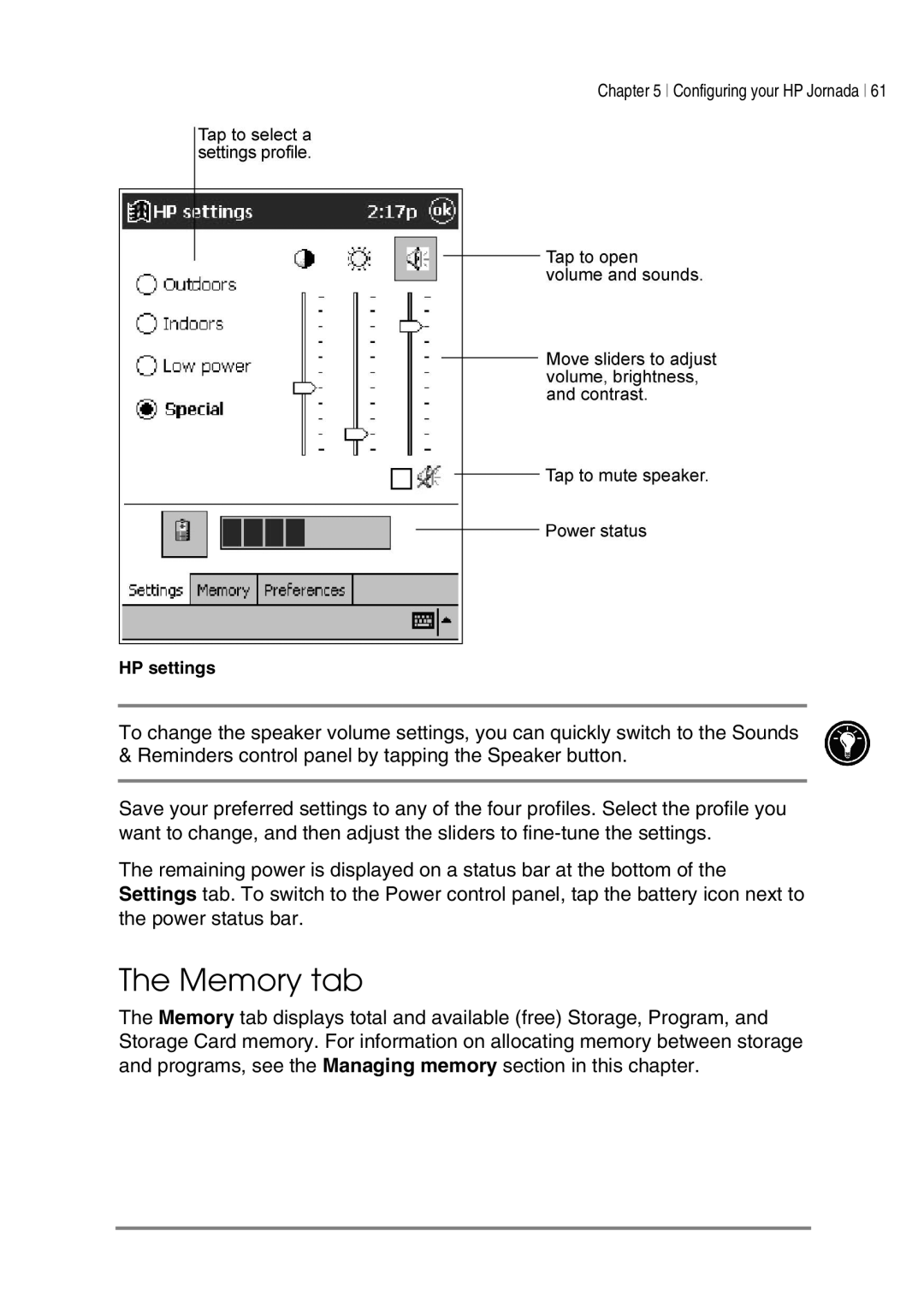 HP 545, 548, 547, 540 manual Memory tab 