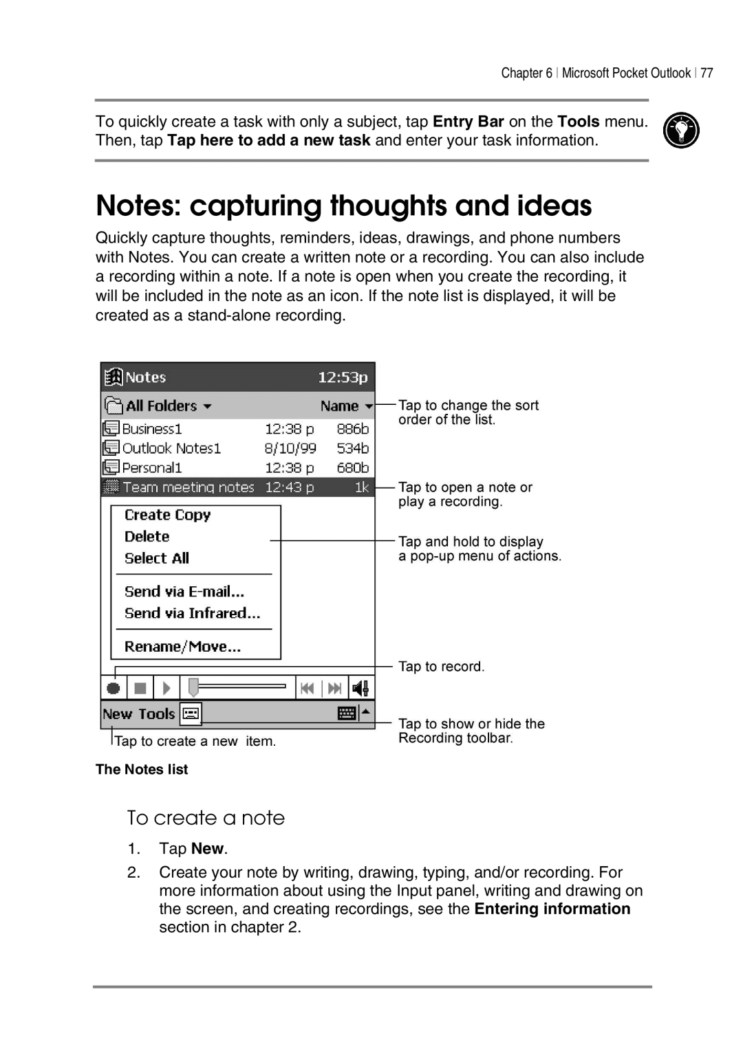 HP 545, 548, 547, 540 manual To create a note 