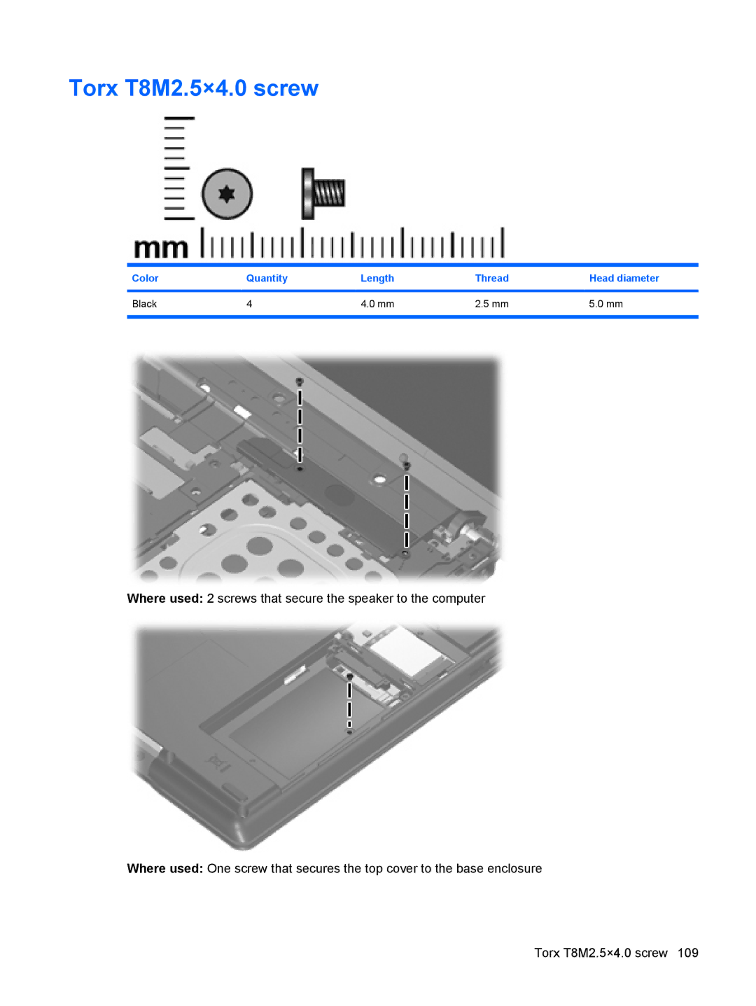 HP 550 manual Torx T8M2.5×4.0 screw 