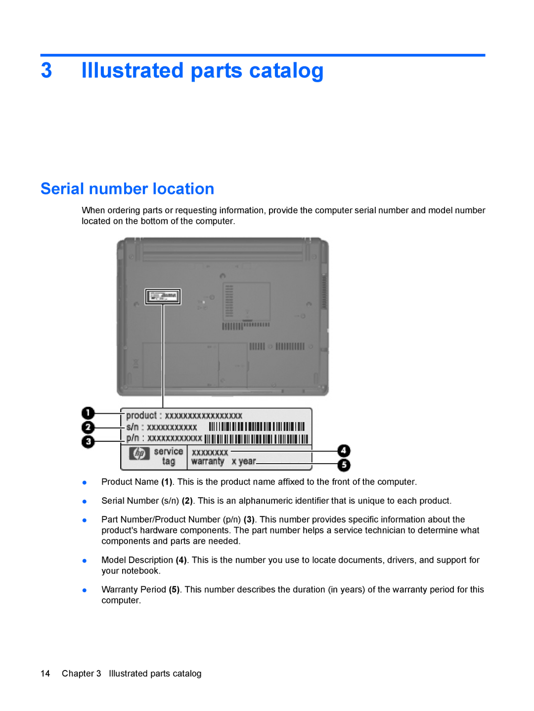 HP 550 manual Illustrated parts catalog, Serial number location 