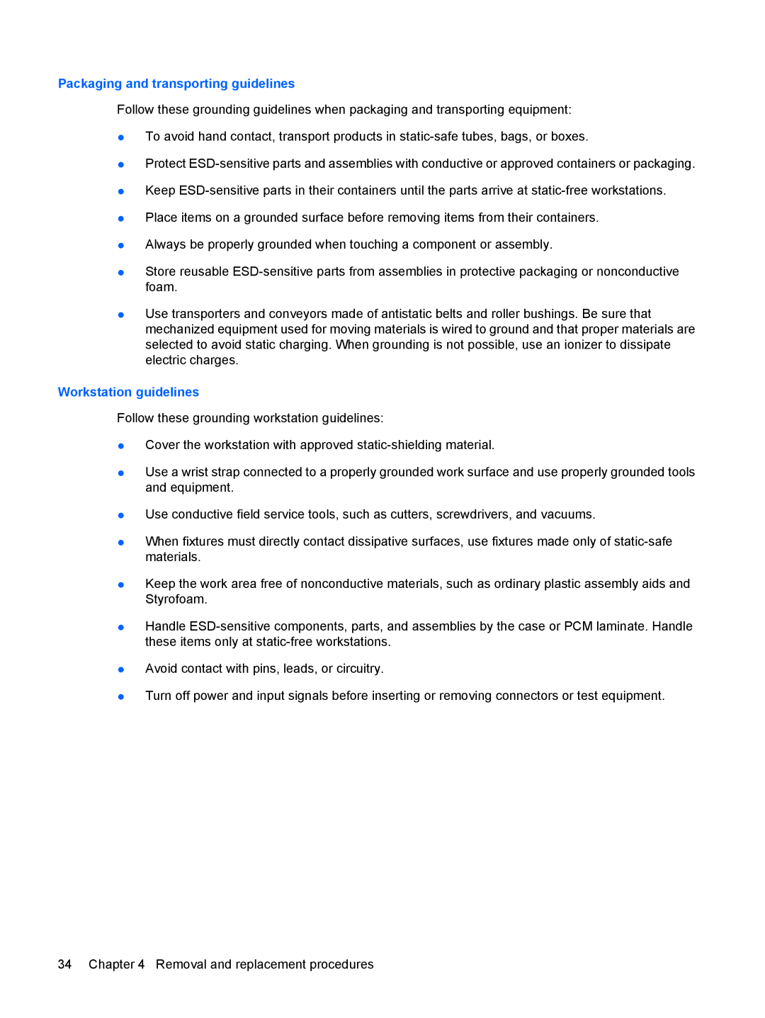 HP 550 manual Packaging and transporting guidelines 