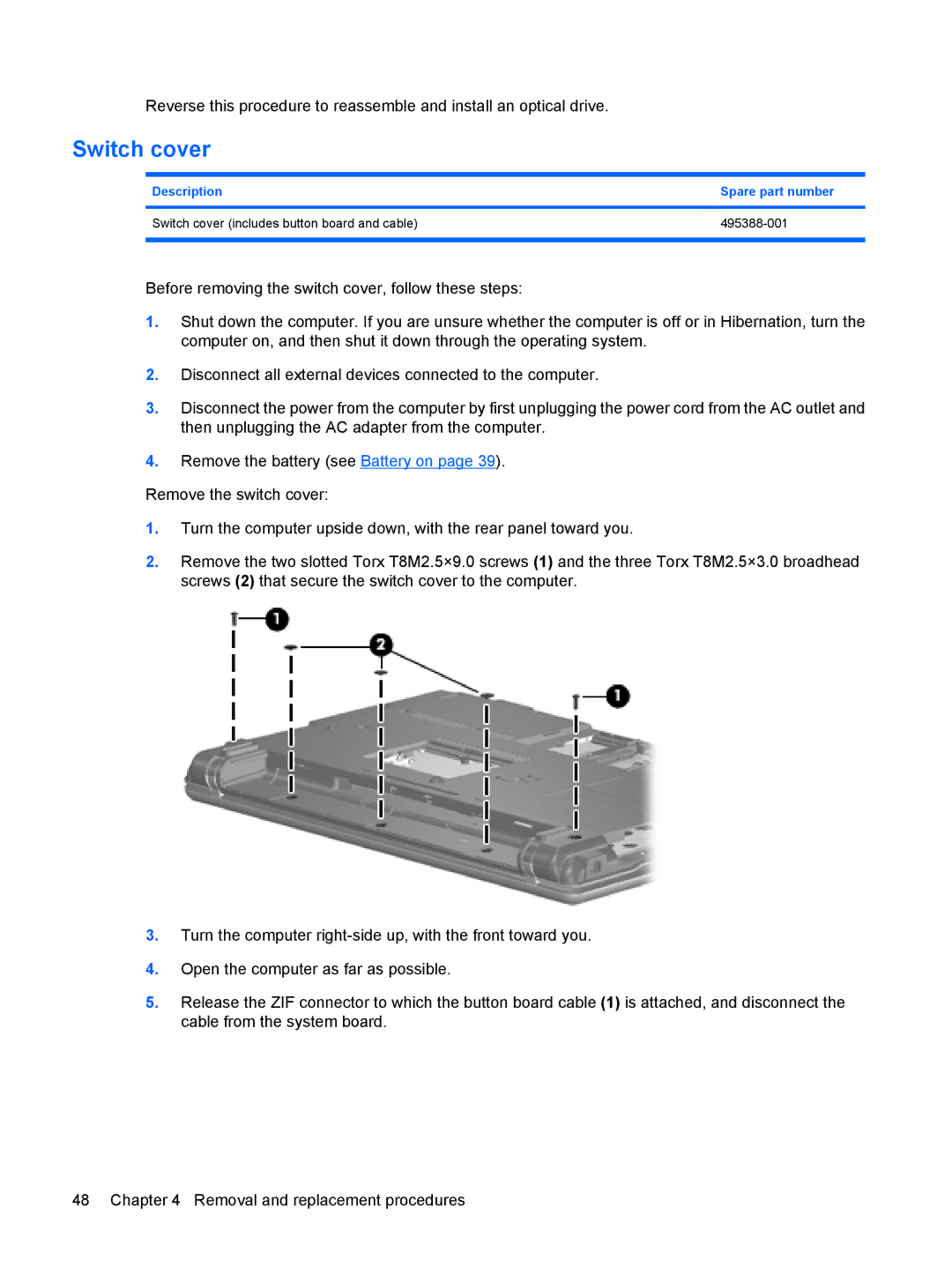 HP 550 manual Switch cover 