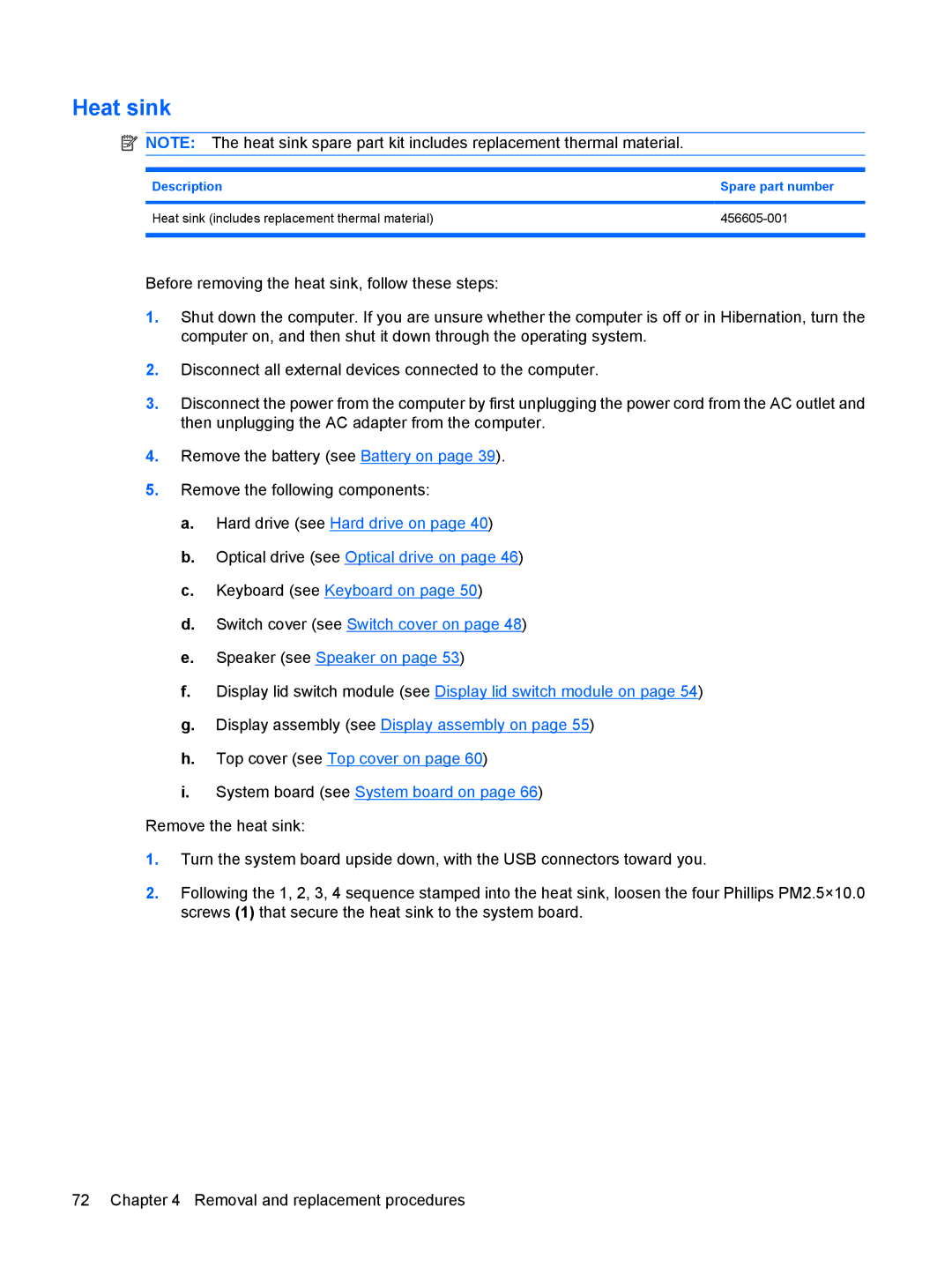 HP 550 manual Heat sink 