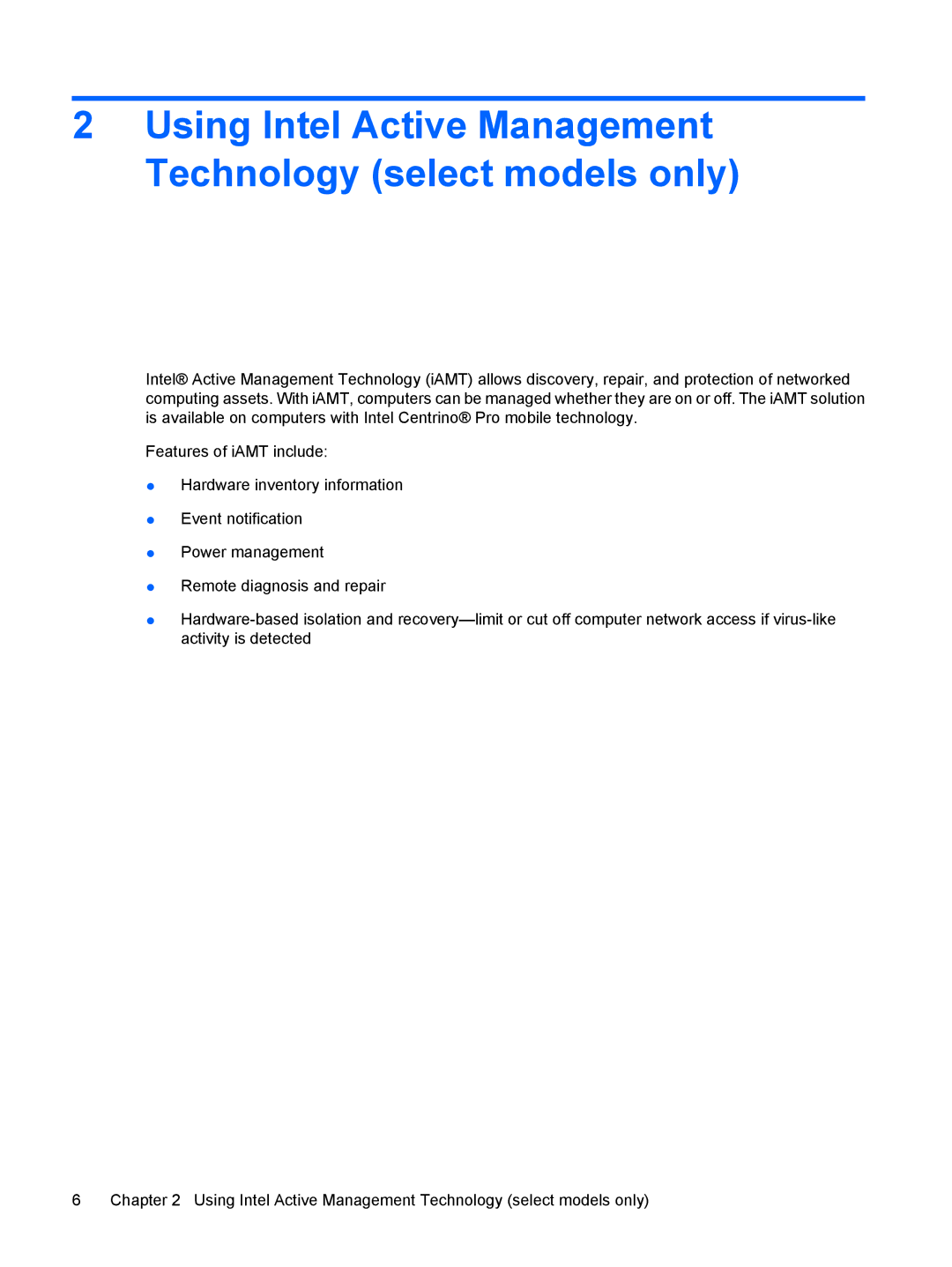 HP 550 manual Using Intel Active Management Technology select models only 