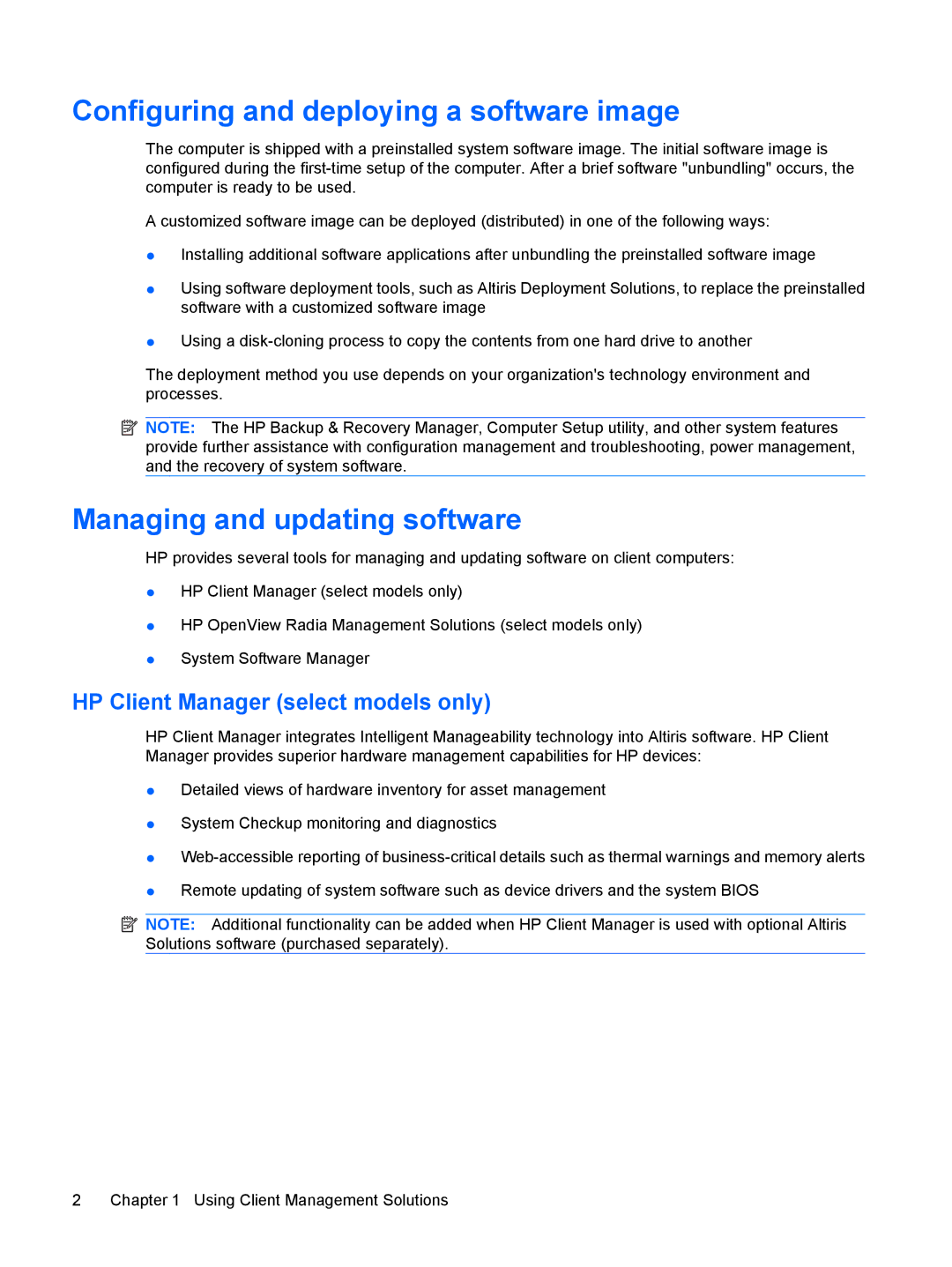 HP 550 manual Configuring and deploying a software image 