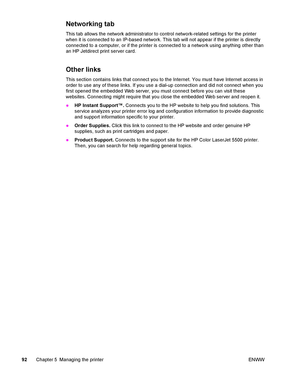 HP 5500 manual Networking tab, Other links 