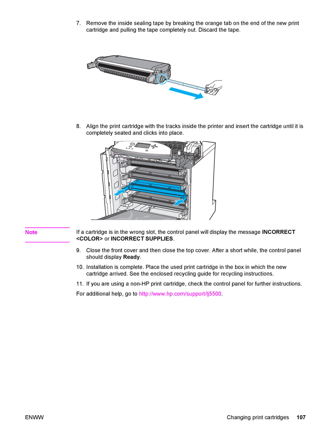 HP 5500 manual Color or Incorrect Supplies 