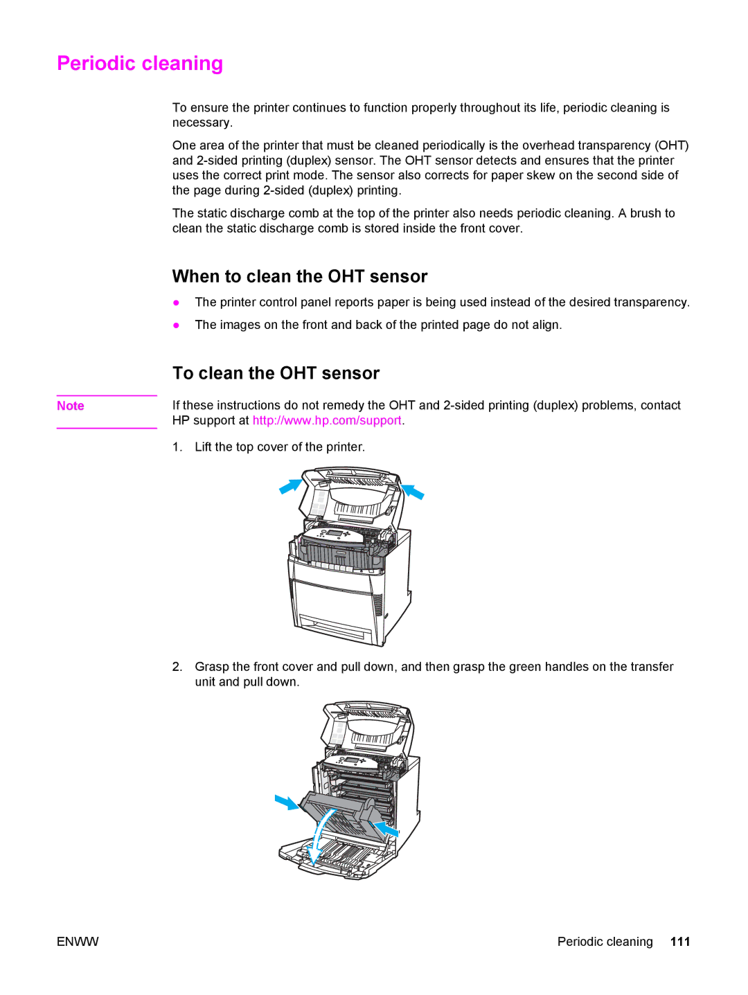 HP 5500 manual Periodic cleaning, When to clean the OHT sensor, To clean the OHT sensor 