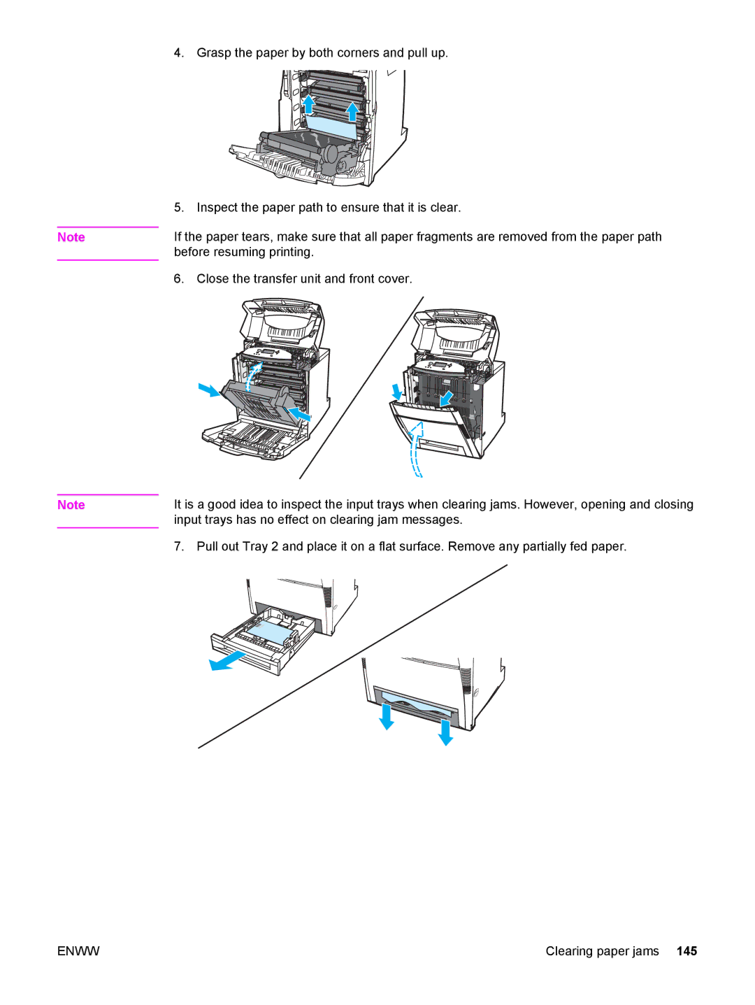 HP 5500 manual Clearing paper jams 