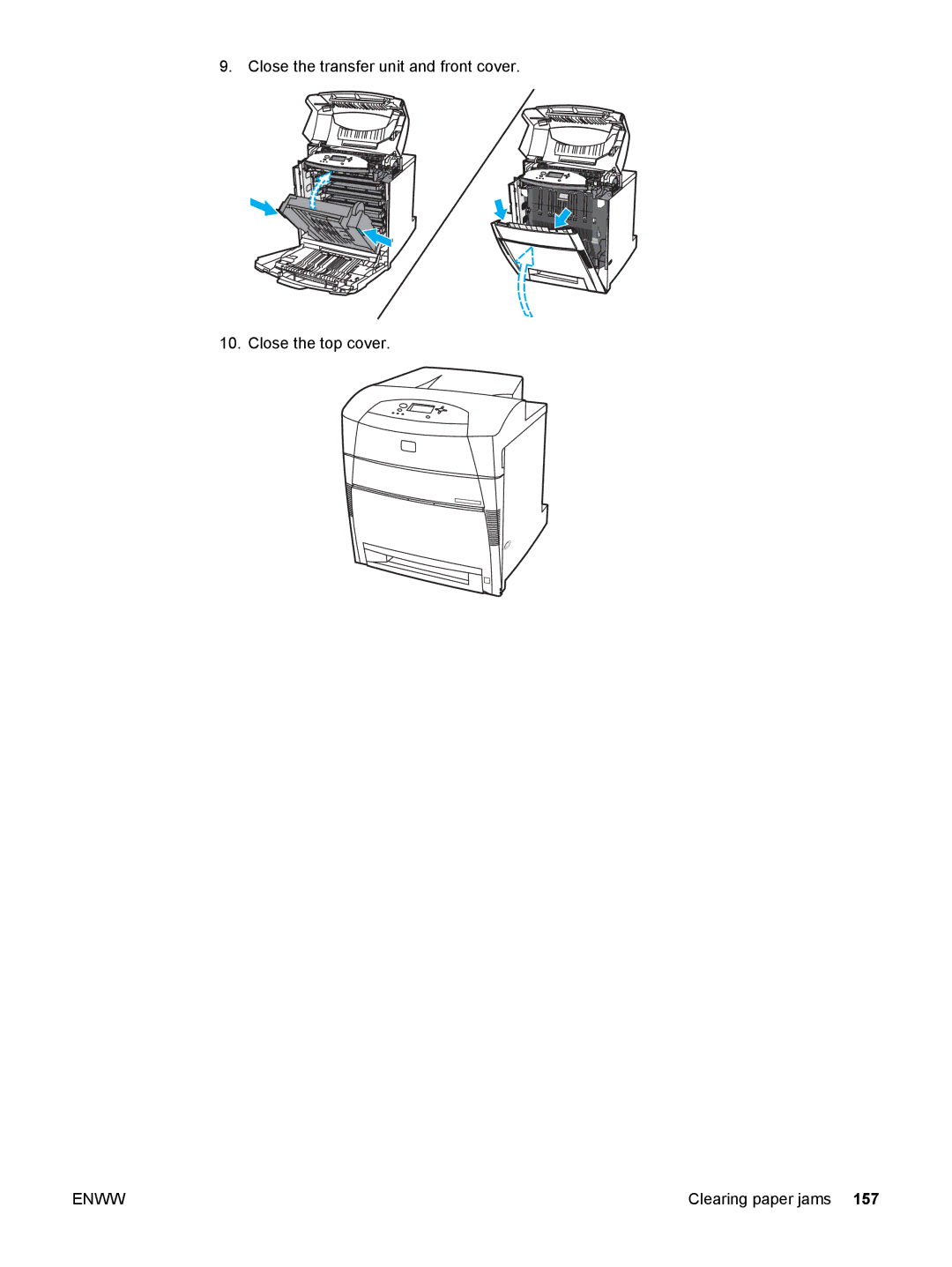 HP 5500 manual Close the transfer unit and front cover Close the top cover 