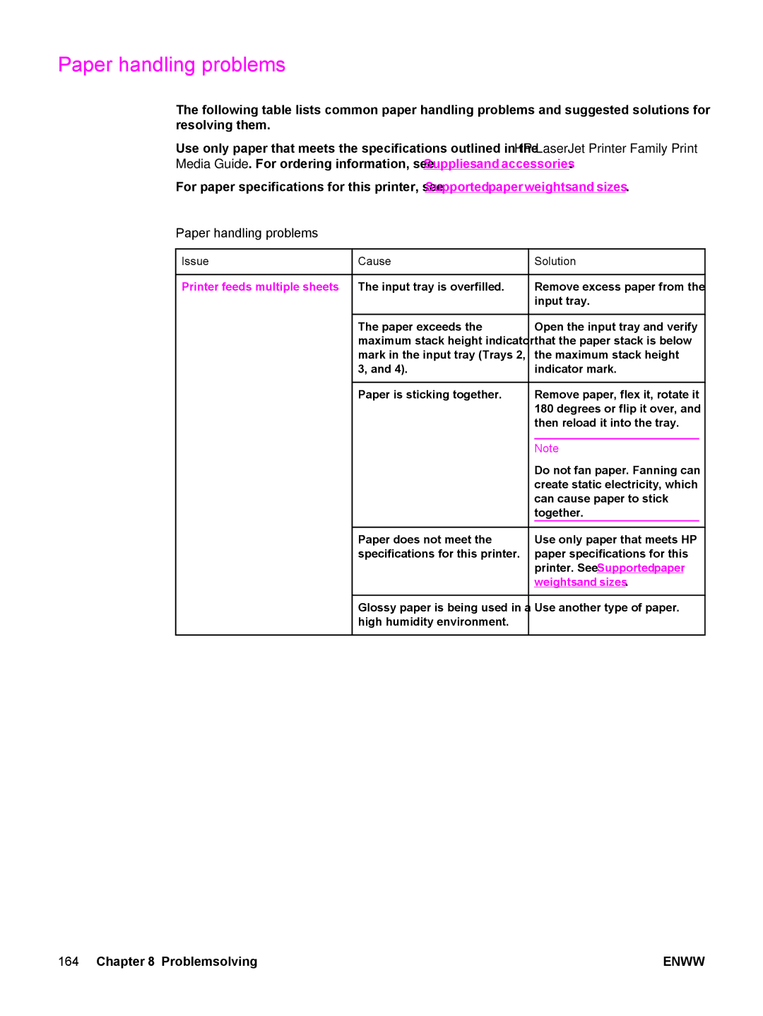 HP 5500 manual Paper handling problems 