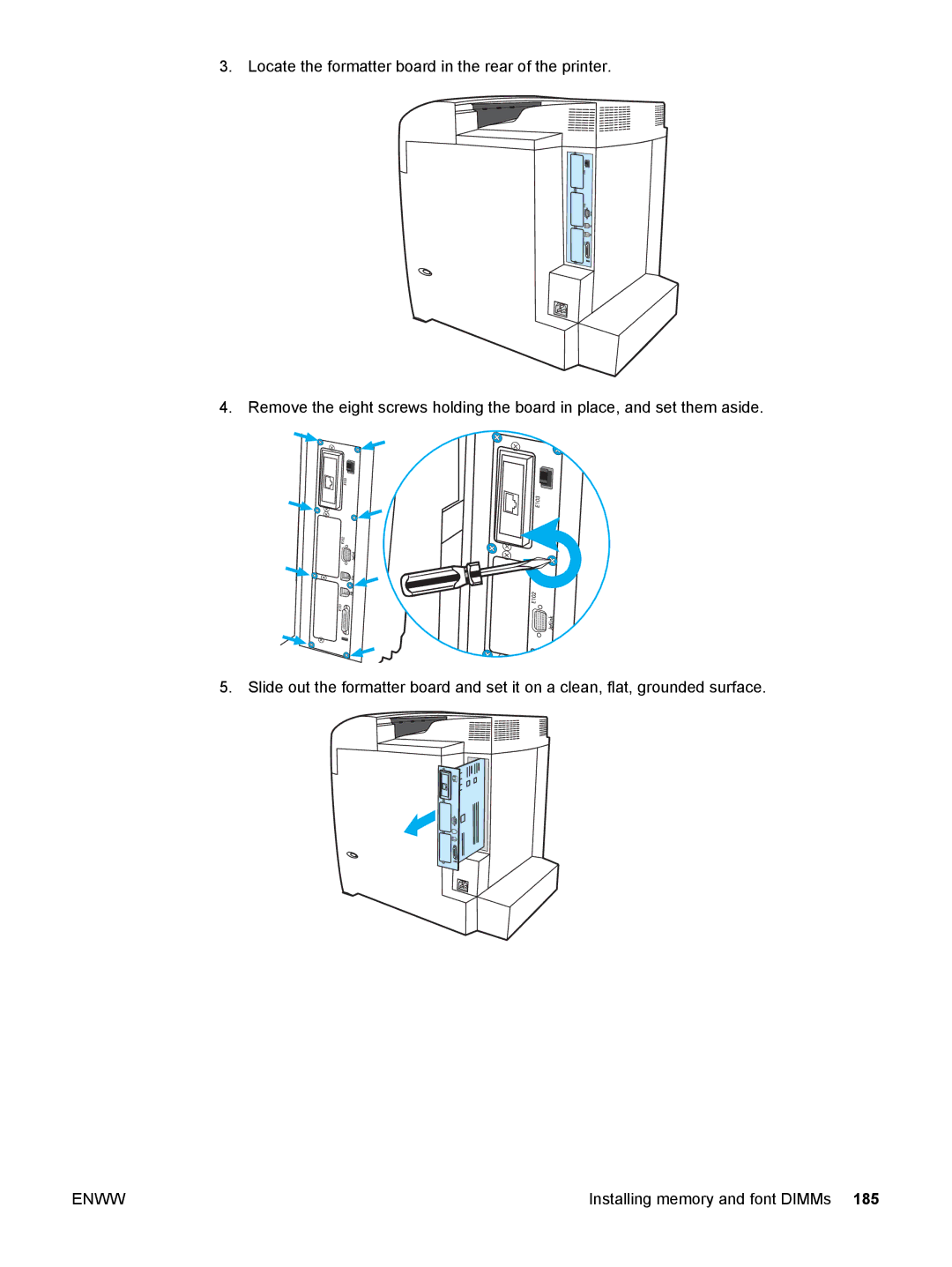 HP 5500 manual Installing memory and font DIMMs 