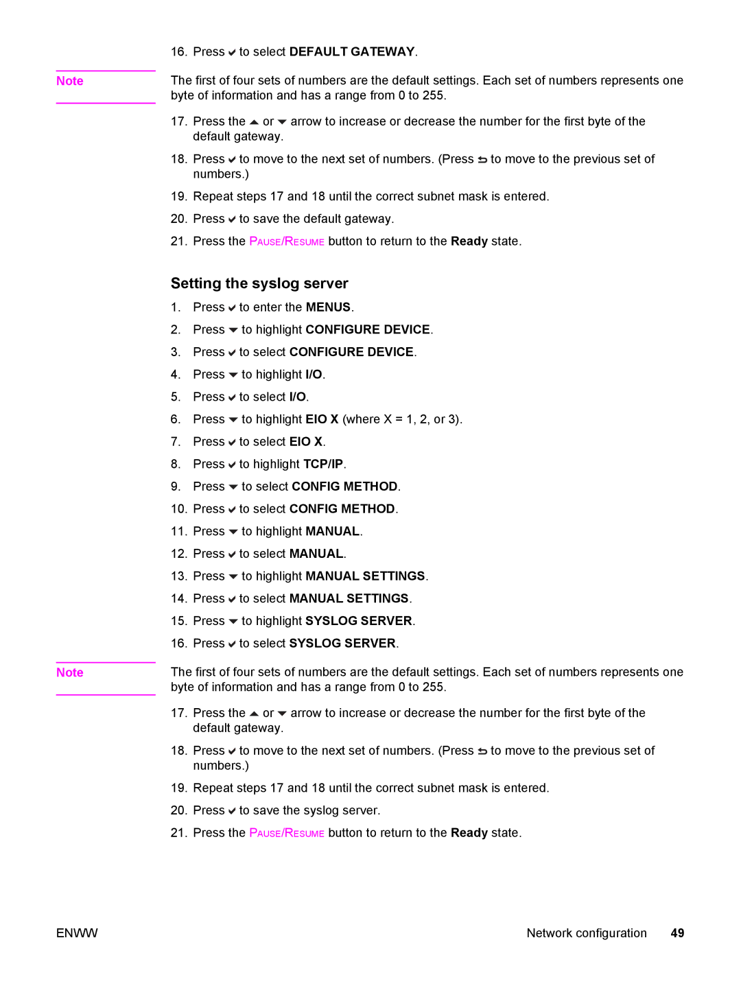 HP 5500 manual Setting the syslog server 