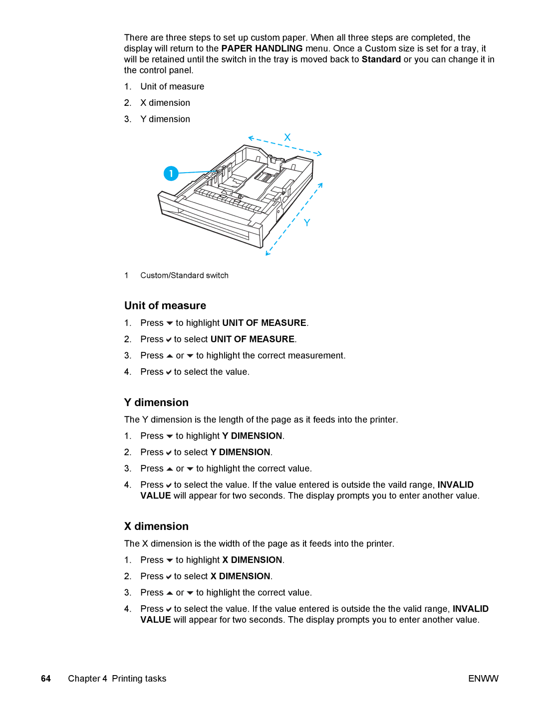 HP 5500 manual Unit of measure, Dimension 