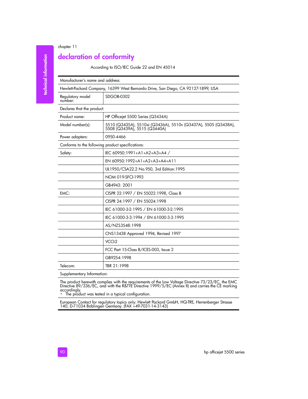 HP 5505, 5510xi, 5510v manual Declaration of conformity, Emc 