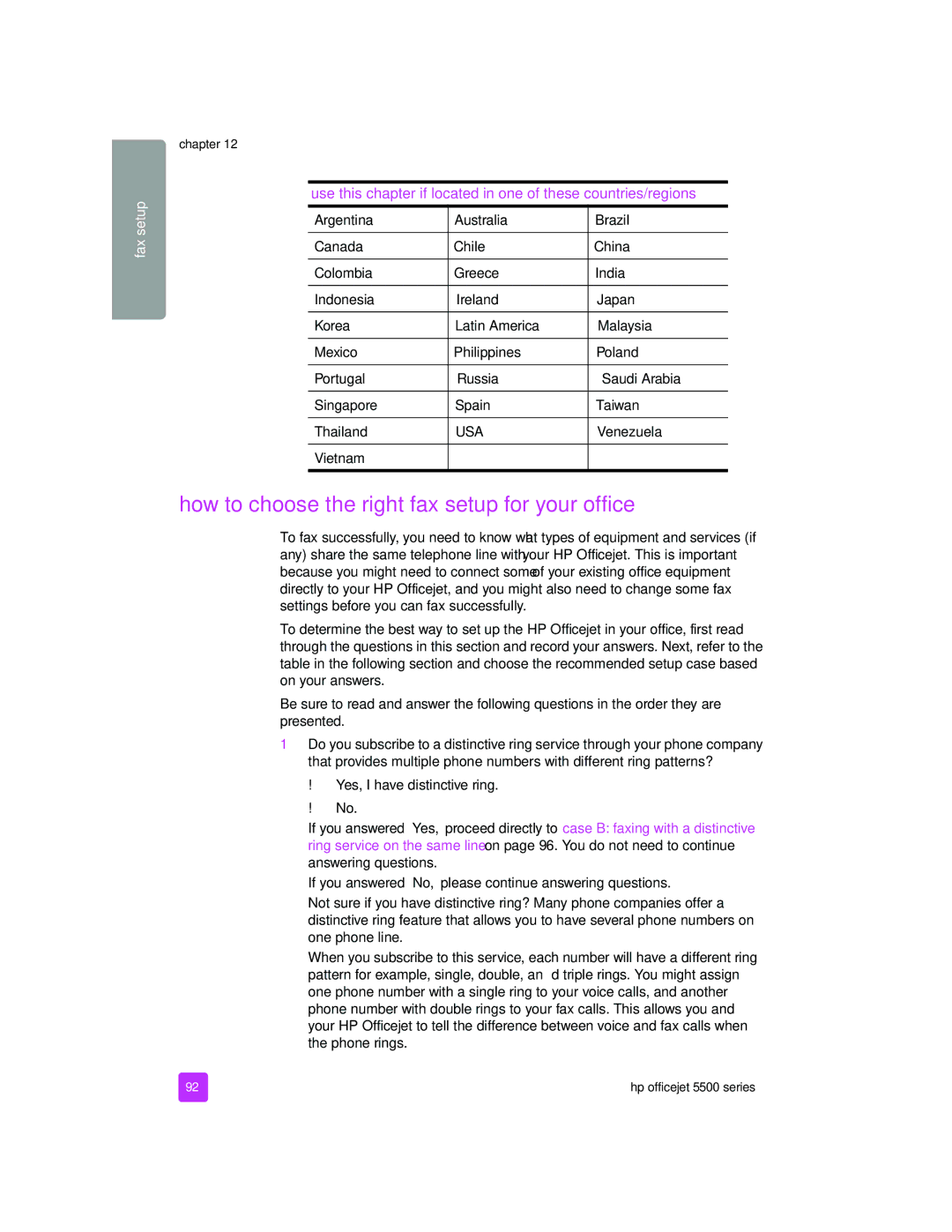 HP 5510xi, 5505, 5510v How to choose the right fax setup for your office, Argentina Australia Brazil, Venezuela, Vietnam 