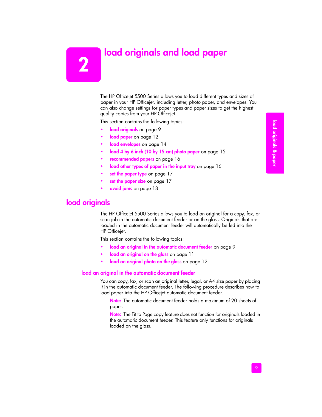 HP 5510v, 5505, 5510xi manual Load originals and load paper, Load an original in the automatic document feeder 