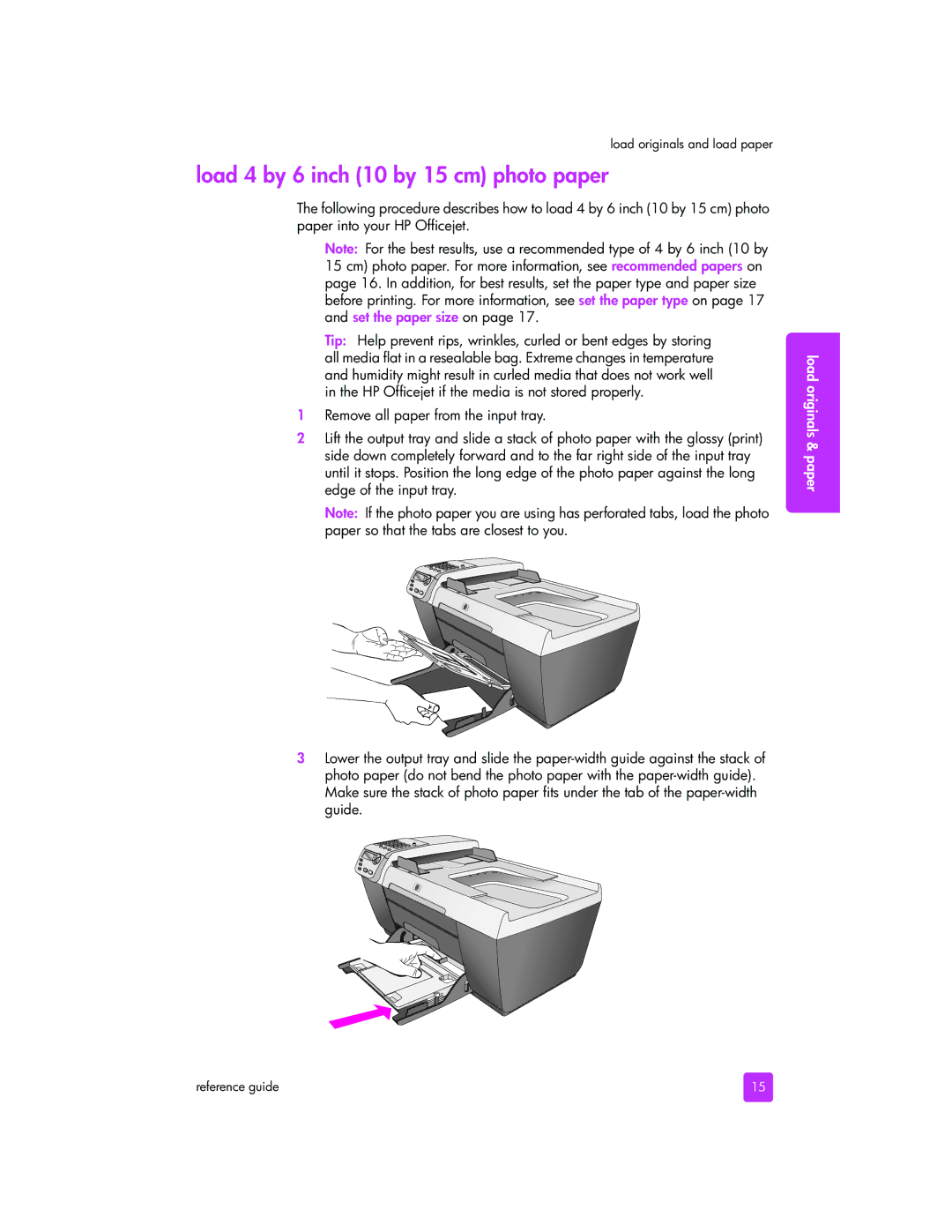 HP 5505, 5510xi, 5510v manual Load 4 by 6 inch 10 by 15 cm photo paper 