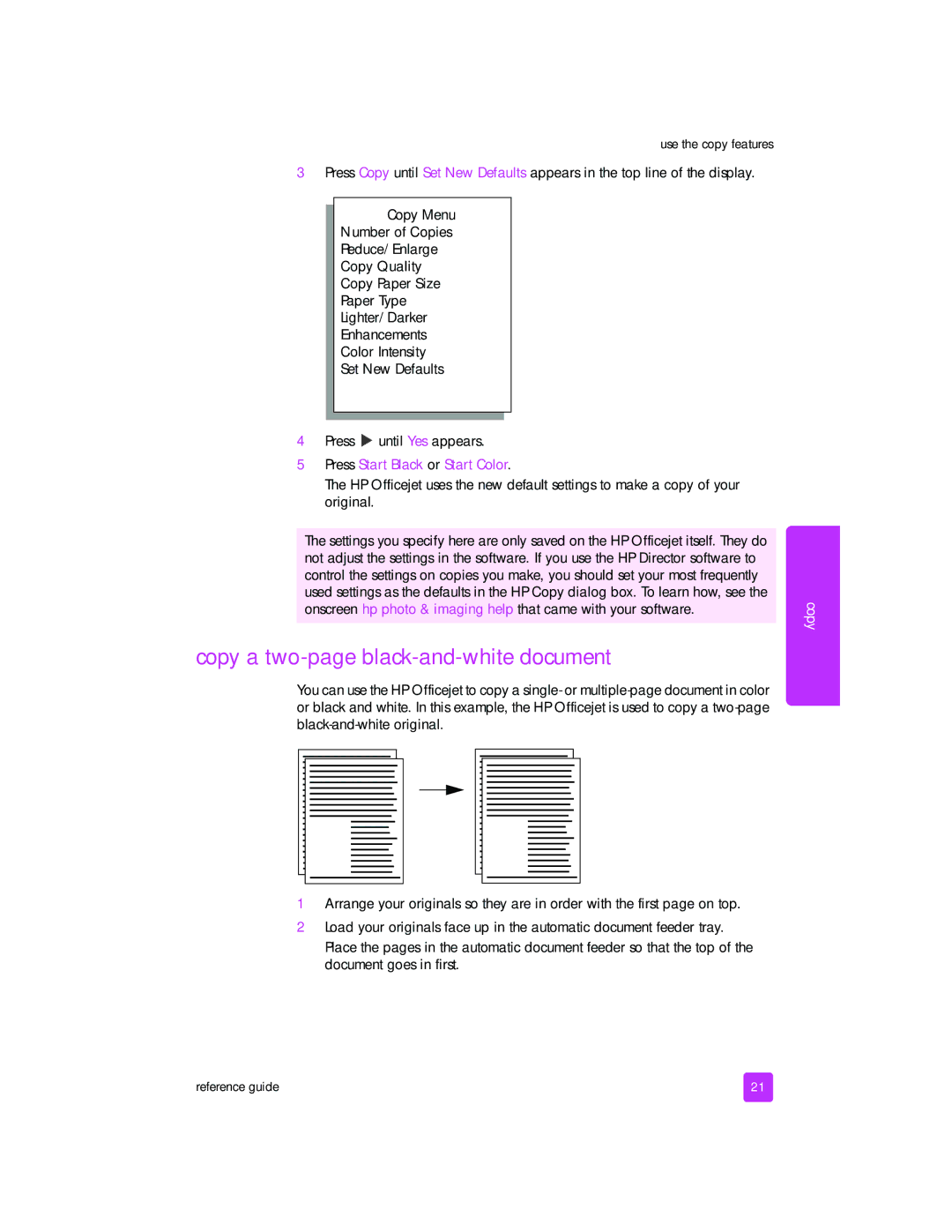 HP 5510v, 5505, 5510xi manual Copy a two-page black-and-white document 