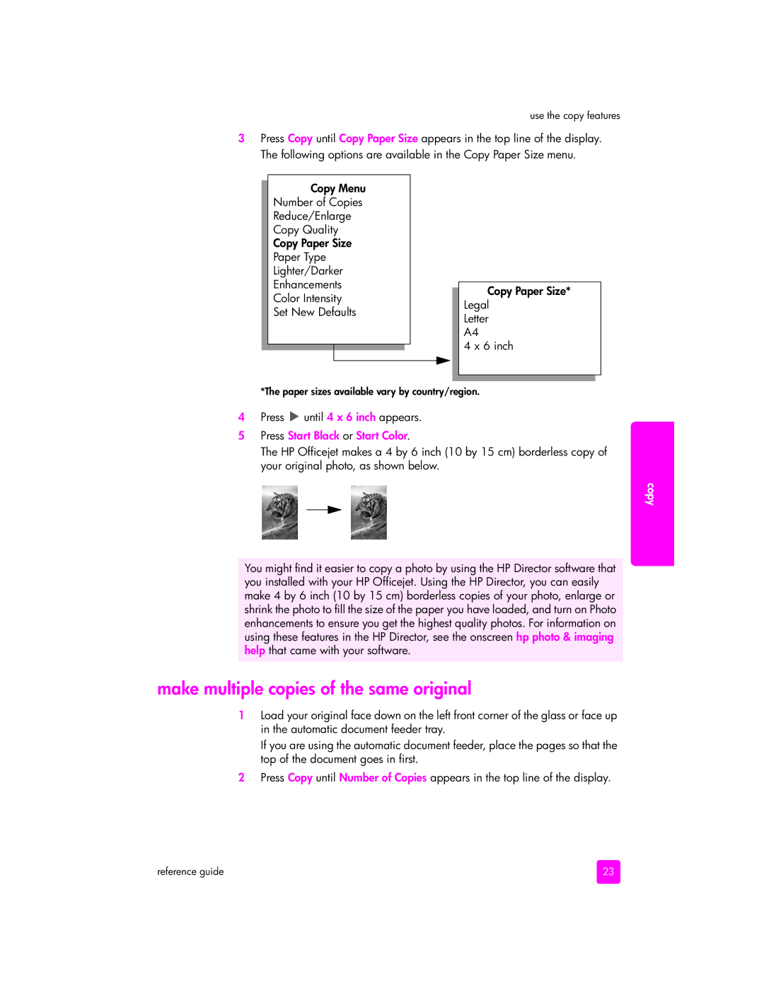 HP 5505, 5510xi, 5510v manual Make multiple copies of the same original, Press until 4 x 6 inch appears 