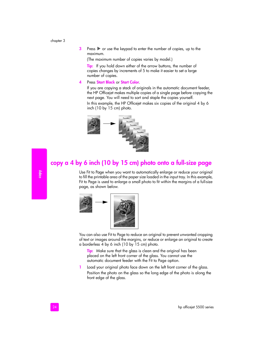 HP 5510xi, 5505, 5510v manual Copy a 4 by 6 inch 10 by 15 cm photo onto a full-size 