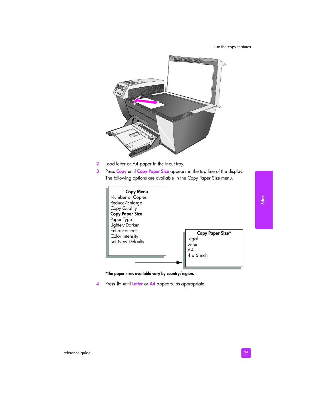 HP 5510v, 5505, 5510xi manual Load letter or A4 paper in the input tray, Press until Letter or A4 appears, as appropriate 