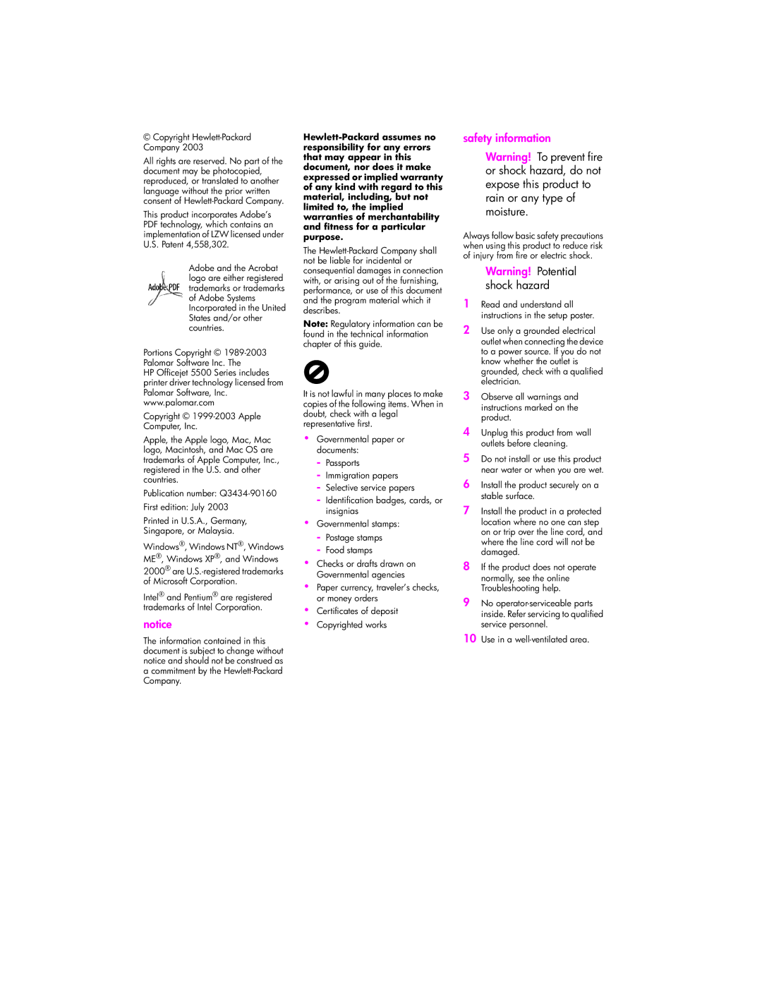 HP 5505, 5510xi, 5510v manual Safety information 